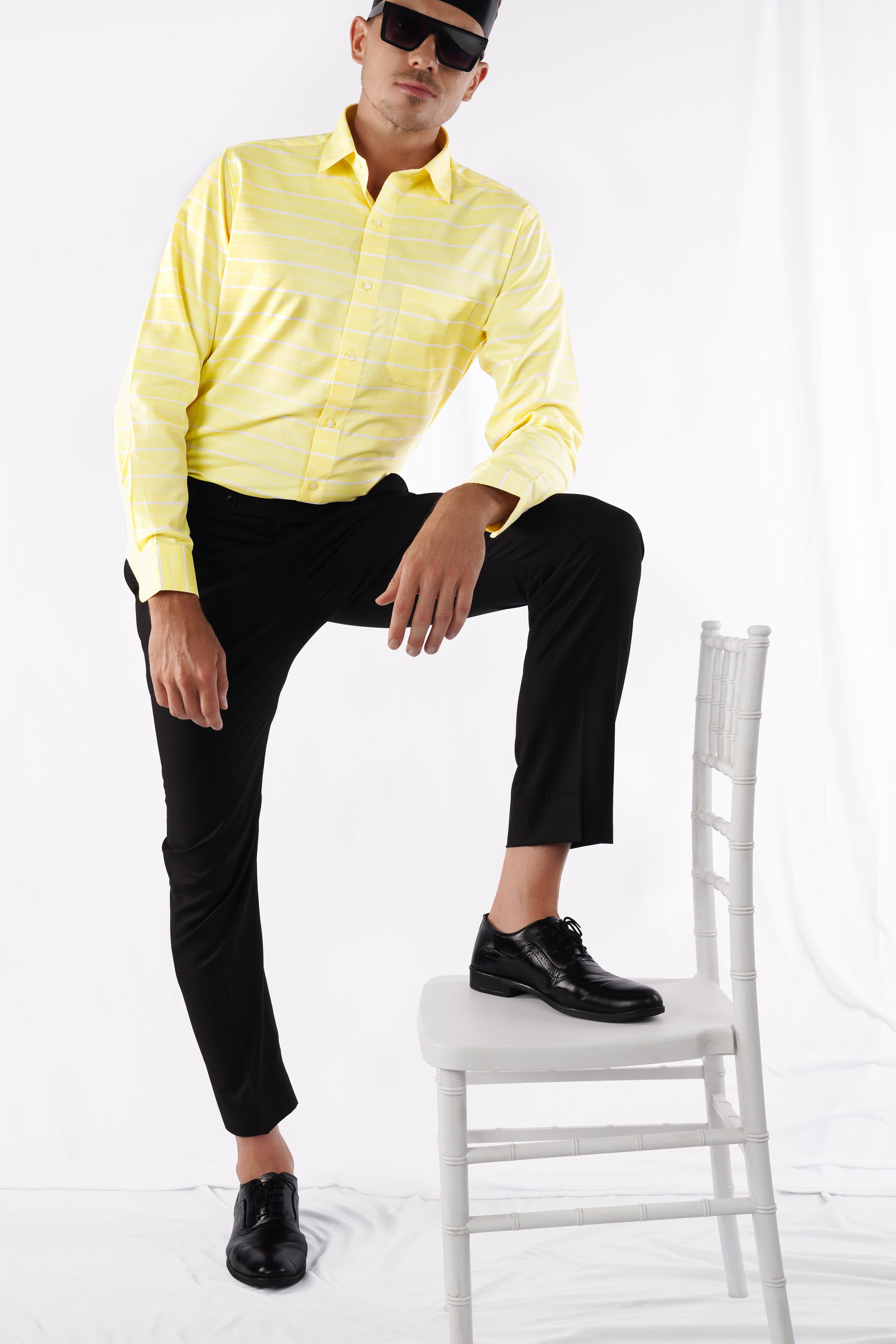 Astra Yellow and White Striped Royal Oxford Shirt
