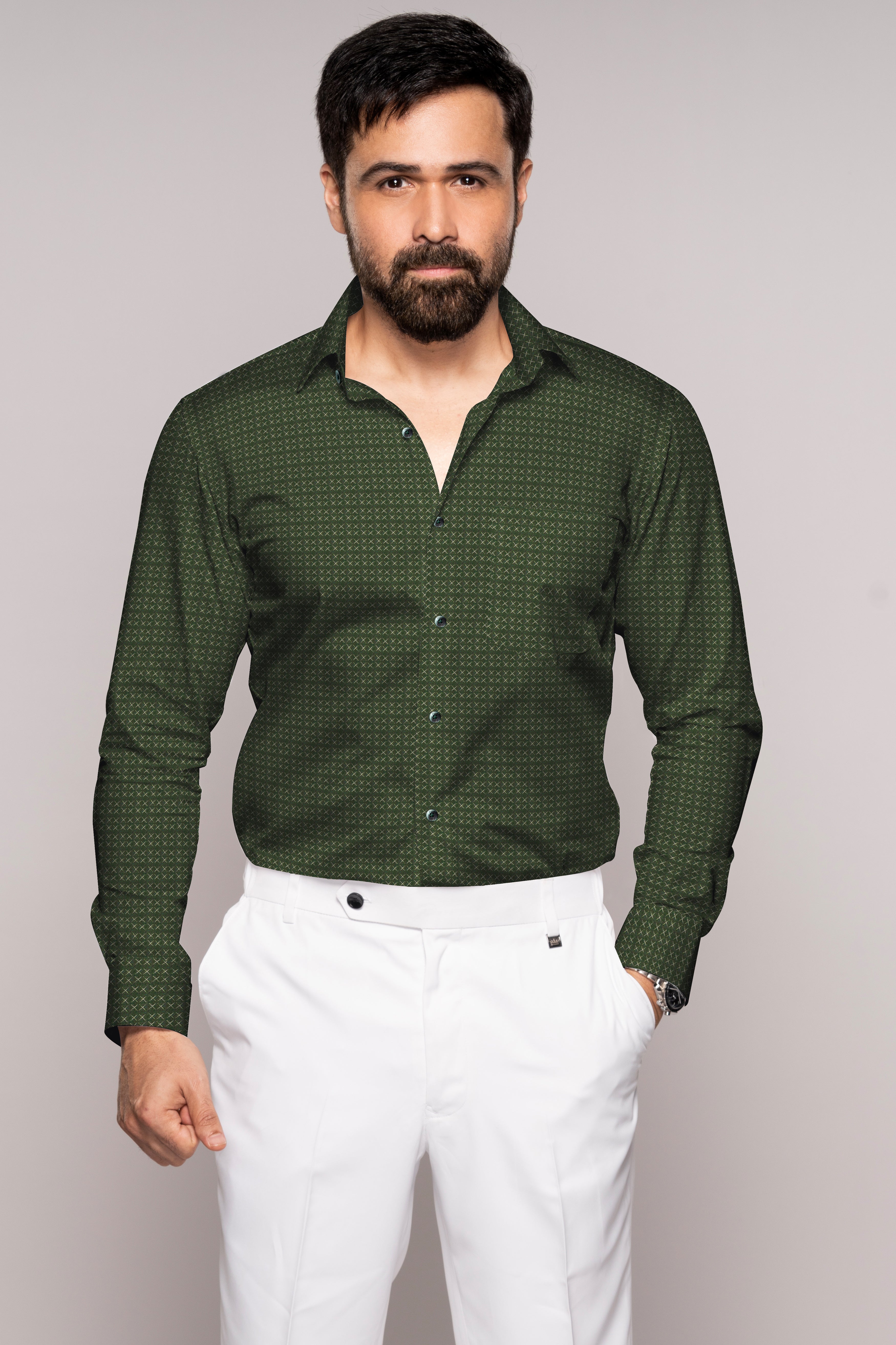 Myrtle Green Dobby Textured Premium Giza Cotton Shirt