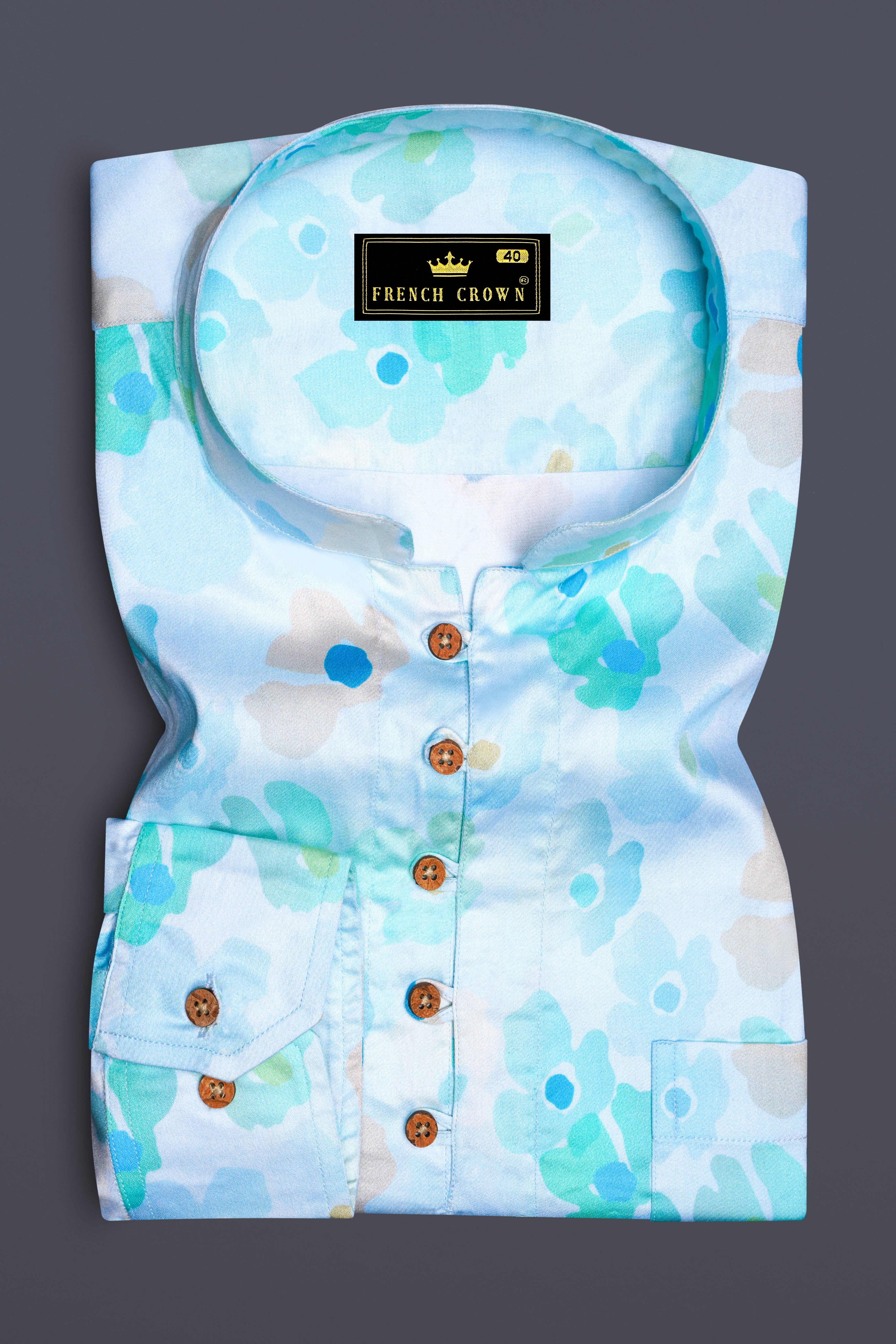 Periglacial Green with Aqua Blue Printed Super Soft Premium Cotton Kurta Shirt
