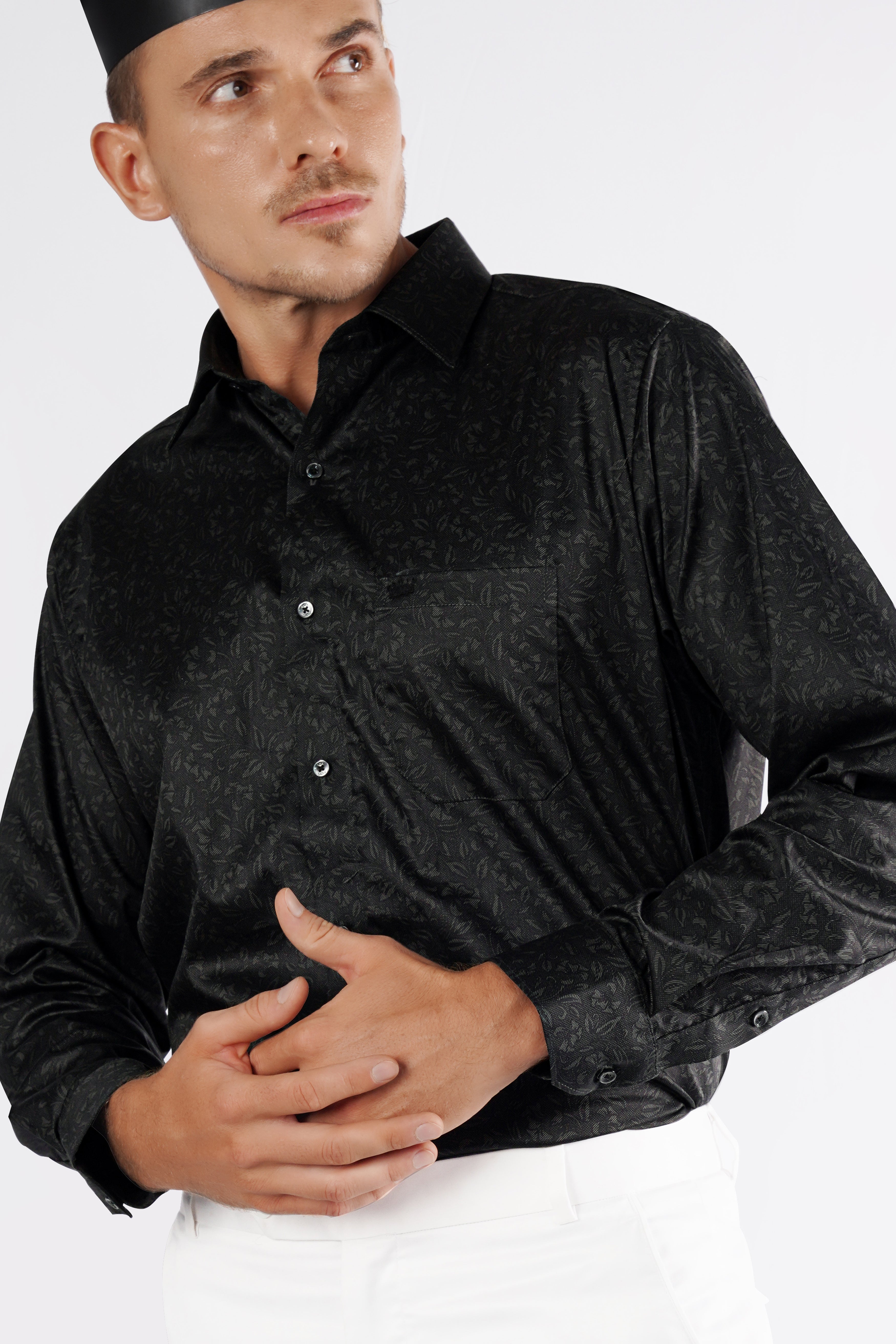 Jade Black Printed Super Soft Premium Cotton Stretchable Shirt