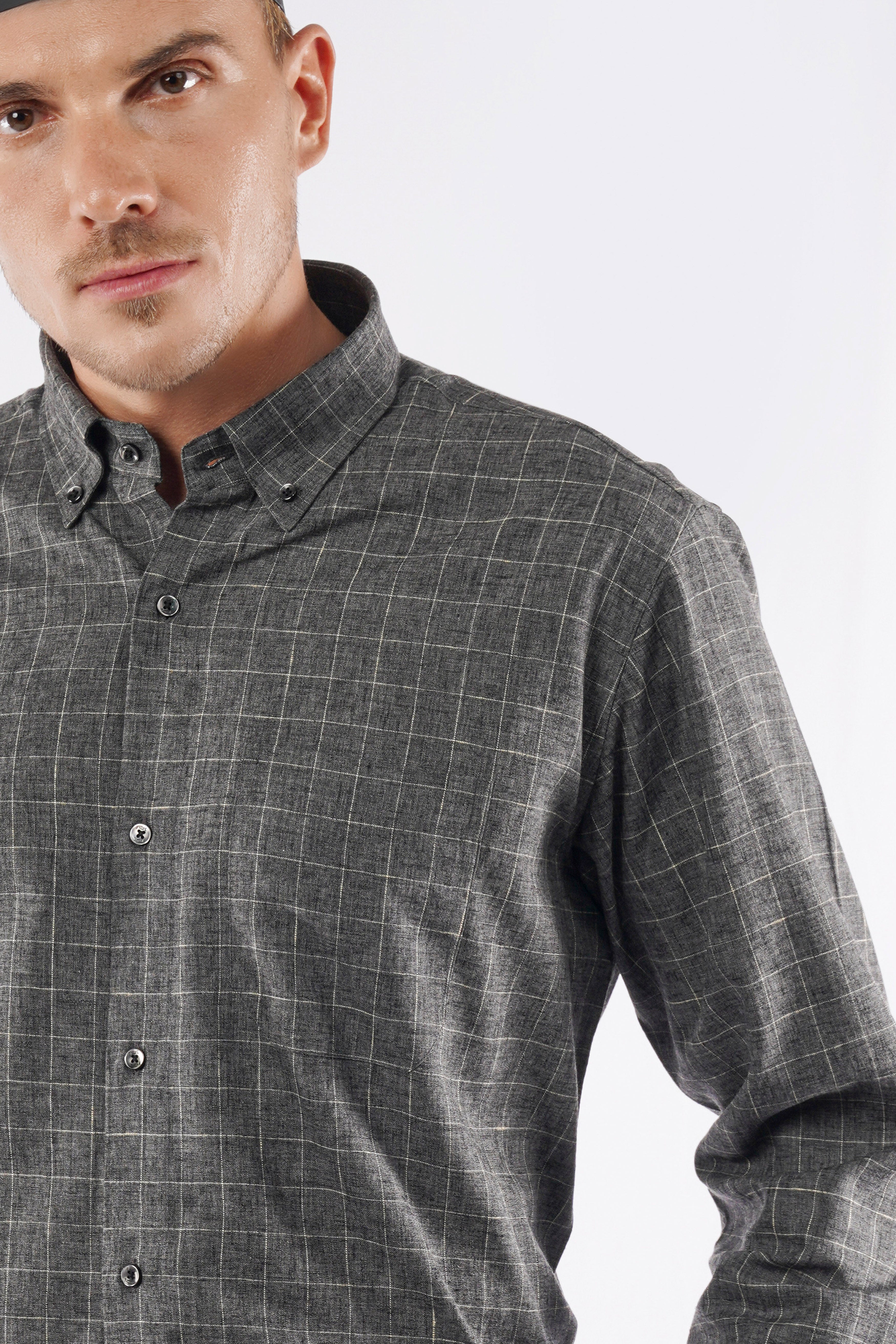 Ironside Gray and White Checkered Luxurious Linen Button-Down Shirt