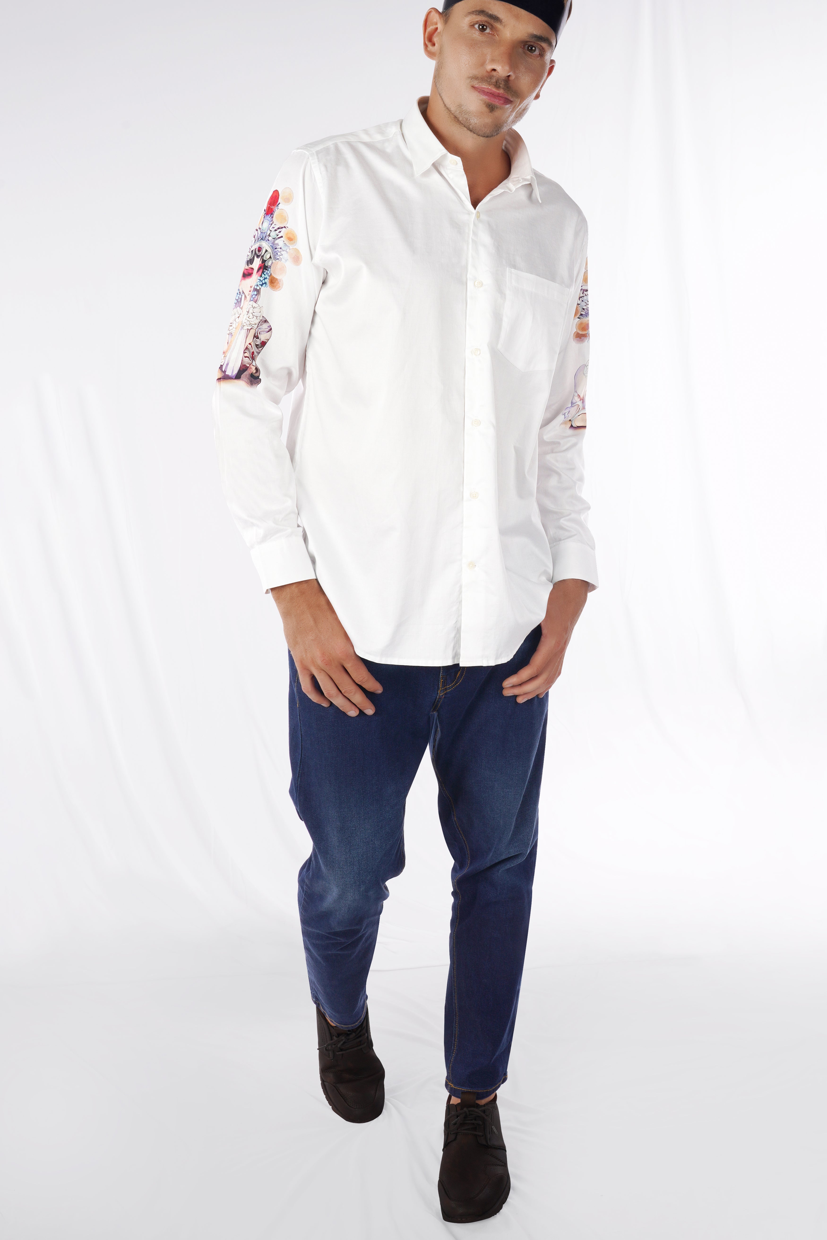 Bright White Printed Super Soft Premium Cotton Designer Shirt