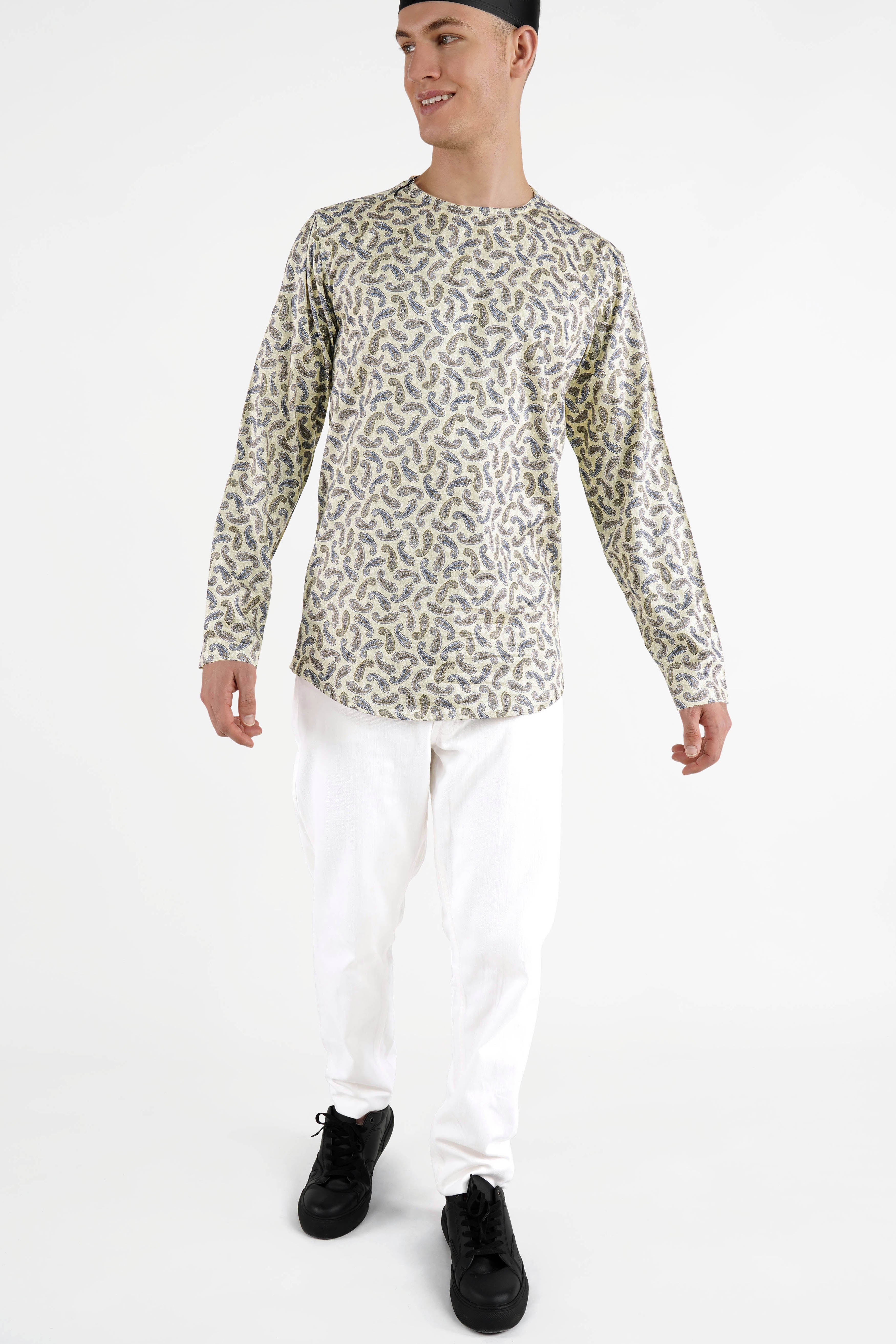 Hampton Yellow with Multicoloured Paisley Printed Shoulder Zipper Closer Premium Cotton Designer Shirt