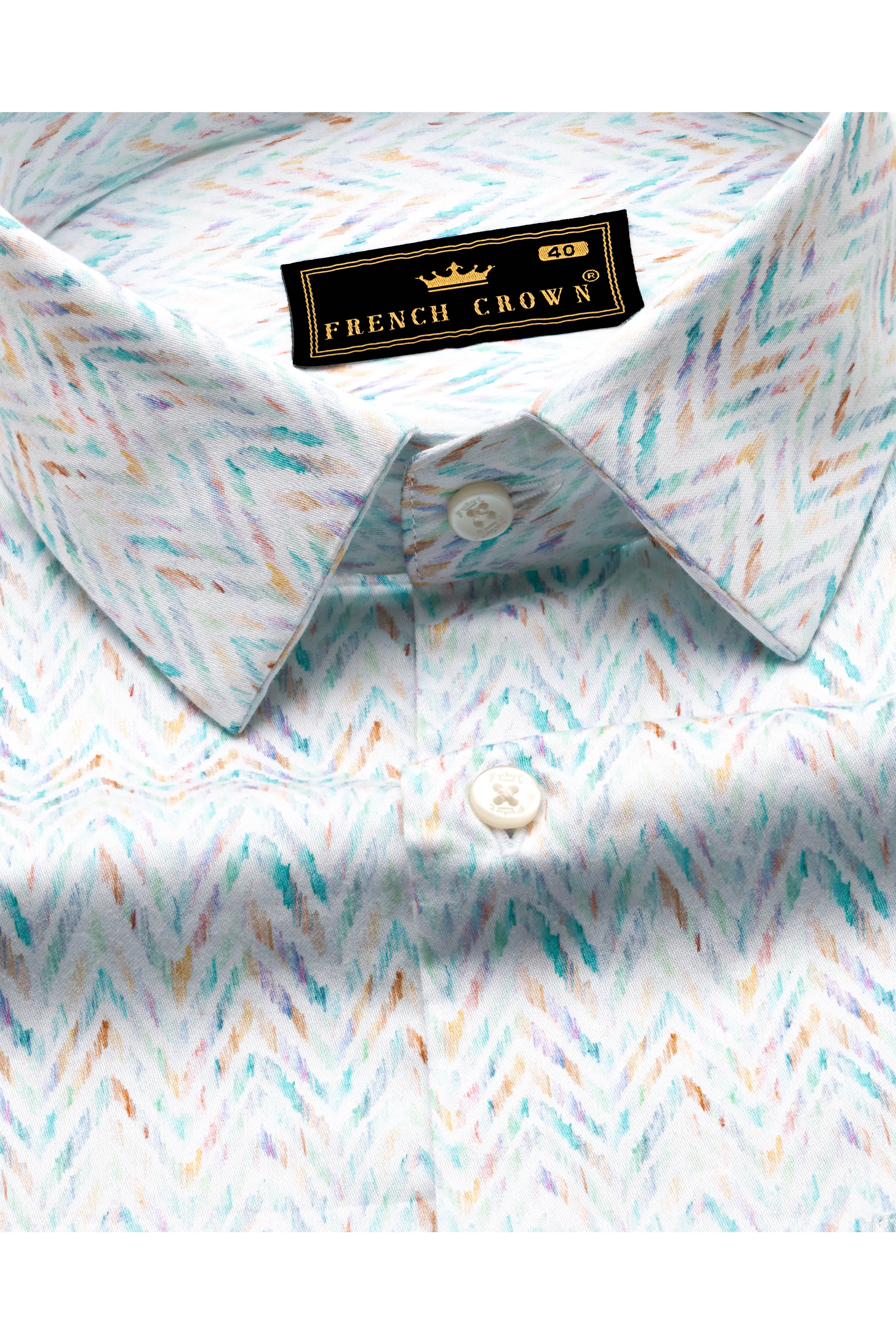 Ziggurat Blue with Multi-coloured (Patch Worked) Super Soft Premium Cotton Designer Shirt