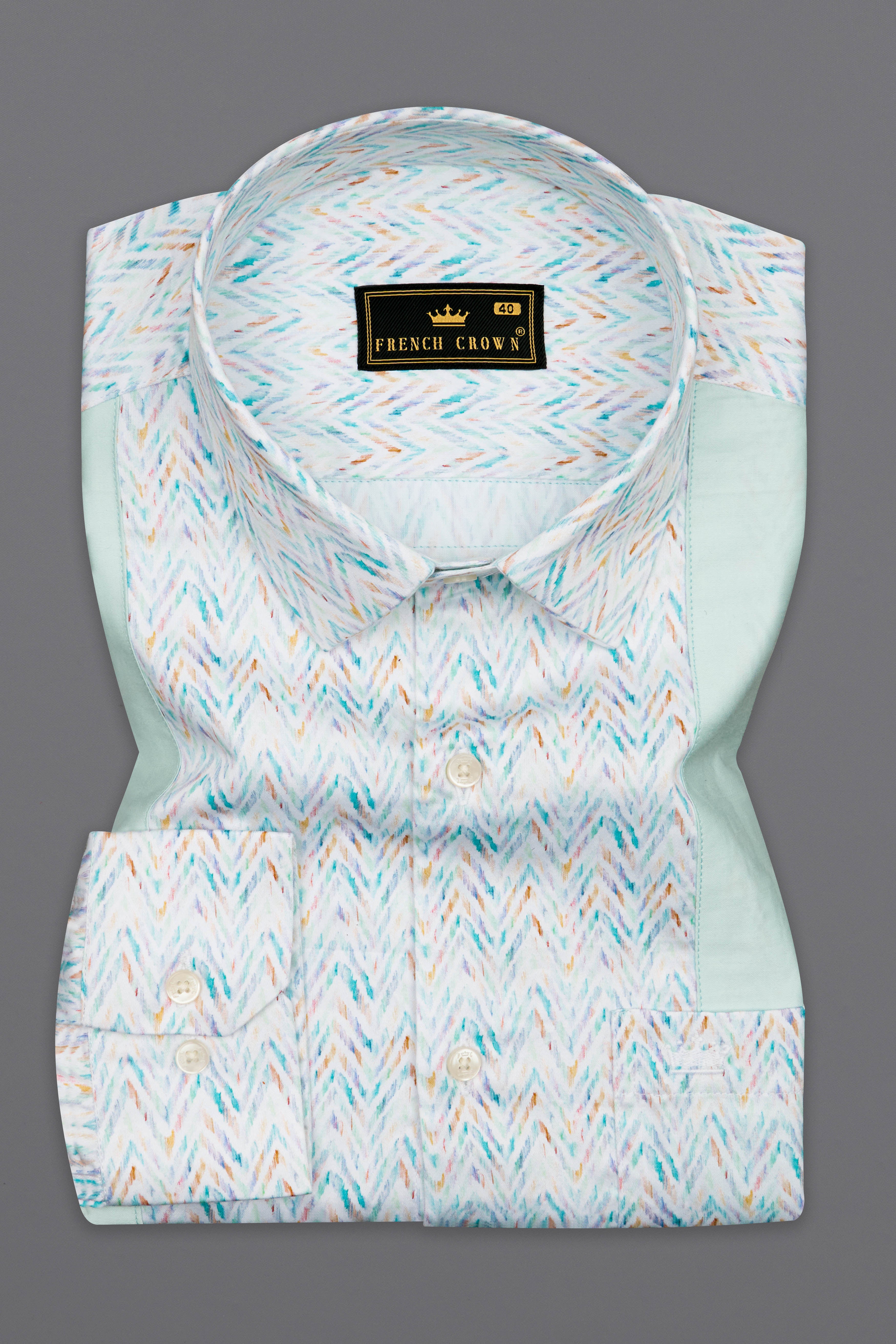 Ziggurat Blue with Multi-coloured (Patch Worked) Super Soft Premium Cotton Designer Shirt