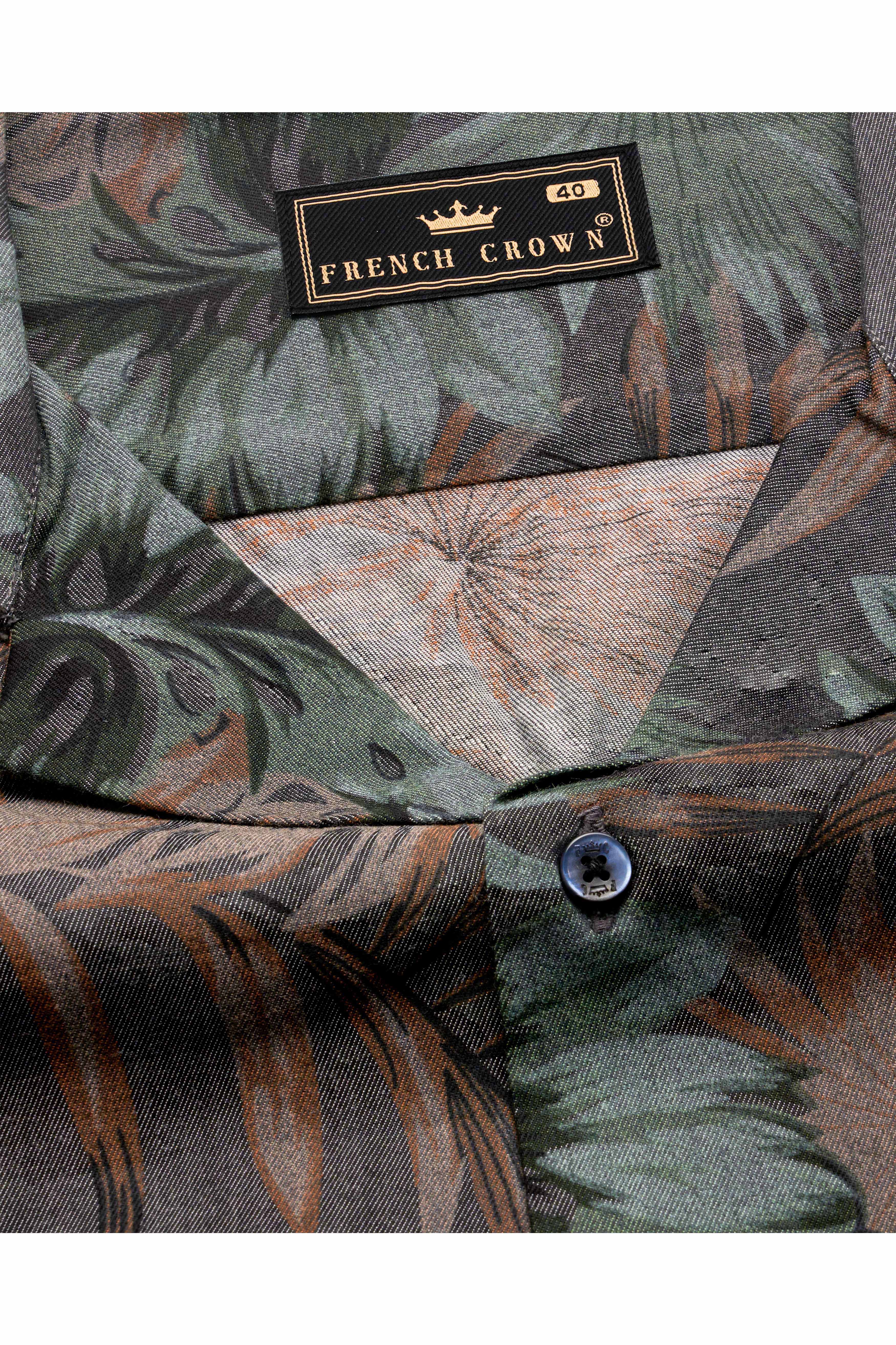 Fuscous Grey with Multi-Coloured Tropical Printed Chambray Designer Shirt