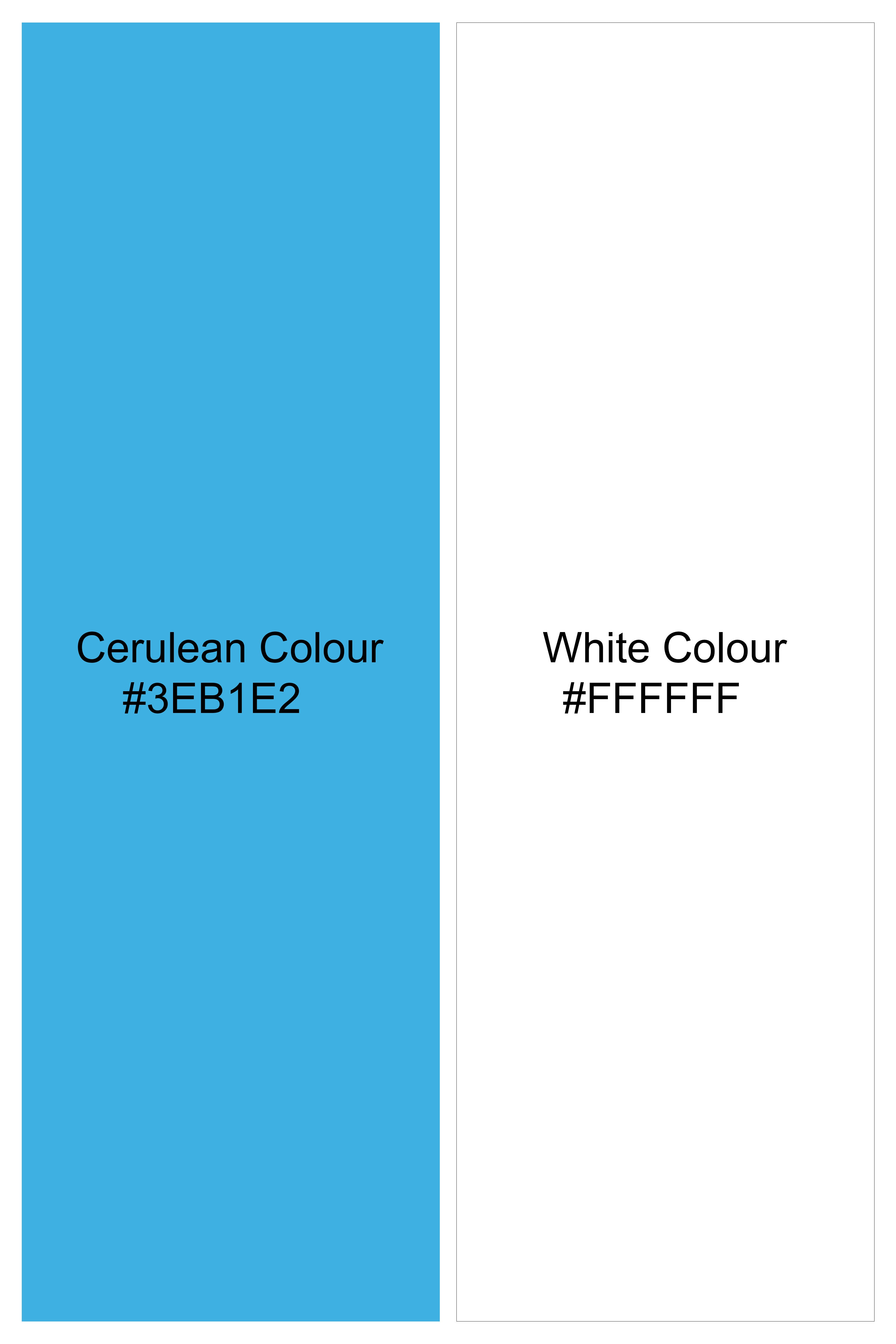 Cerulean Blue and White Jacquard Textured Premium Giza Cotton Shirt
