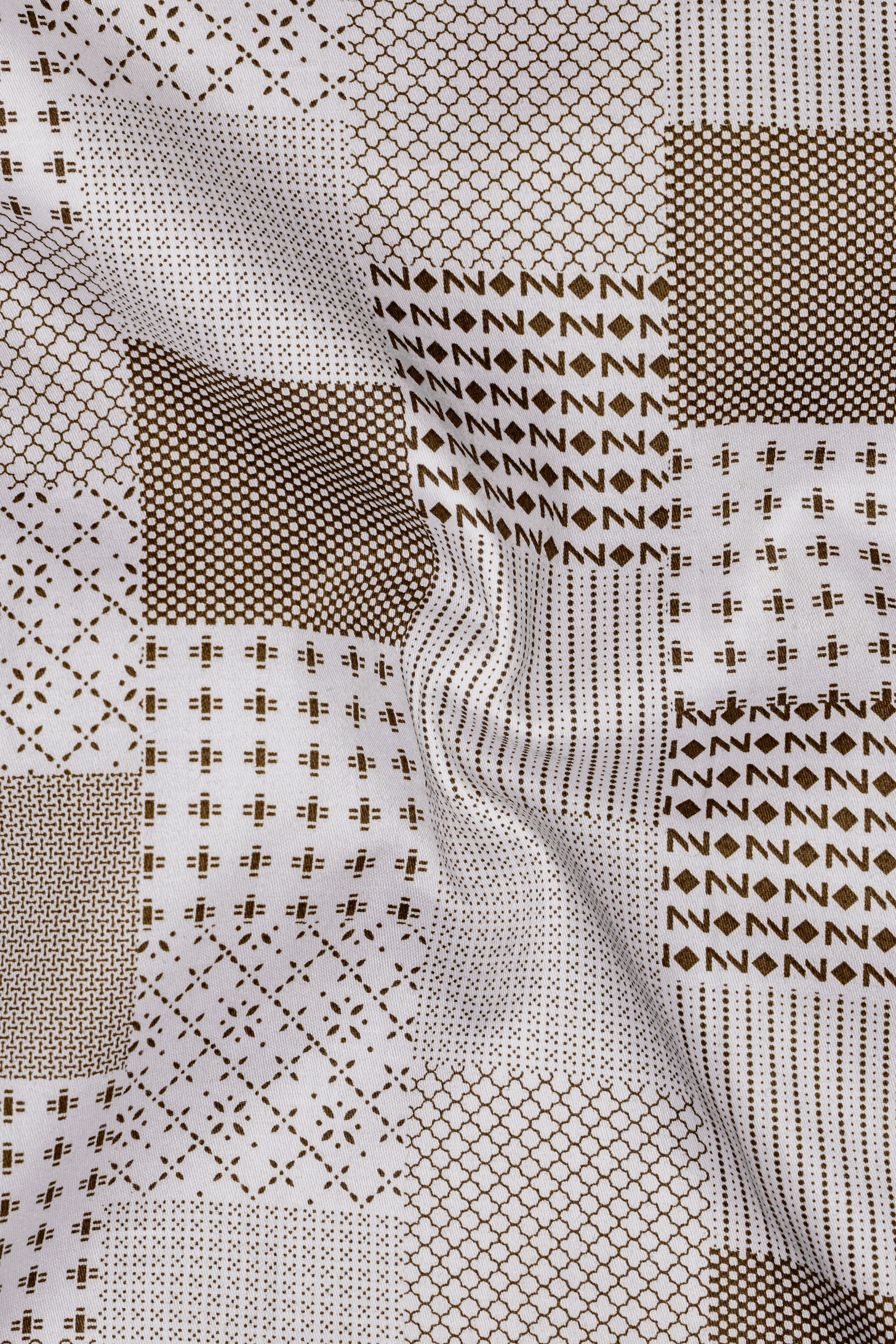 Bright White with Sepia Brown Square Printed Super Soft Premium Cotton Shirt