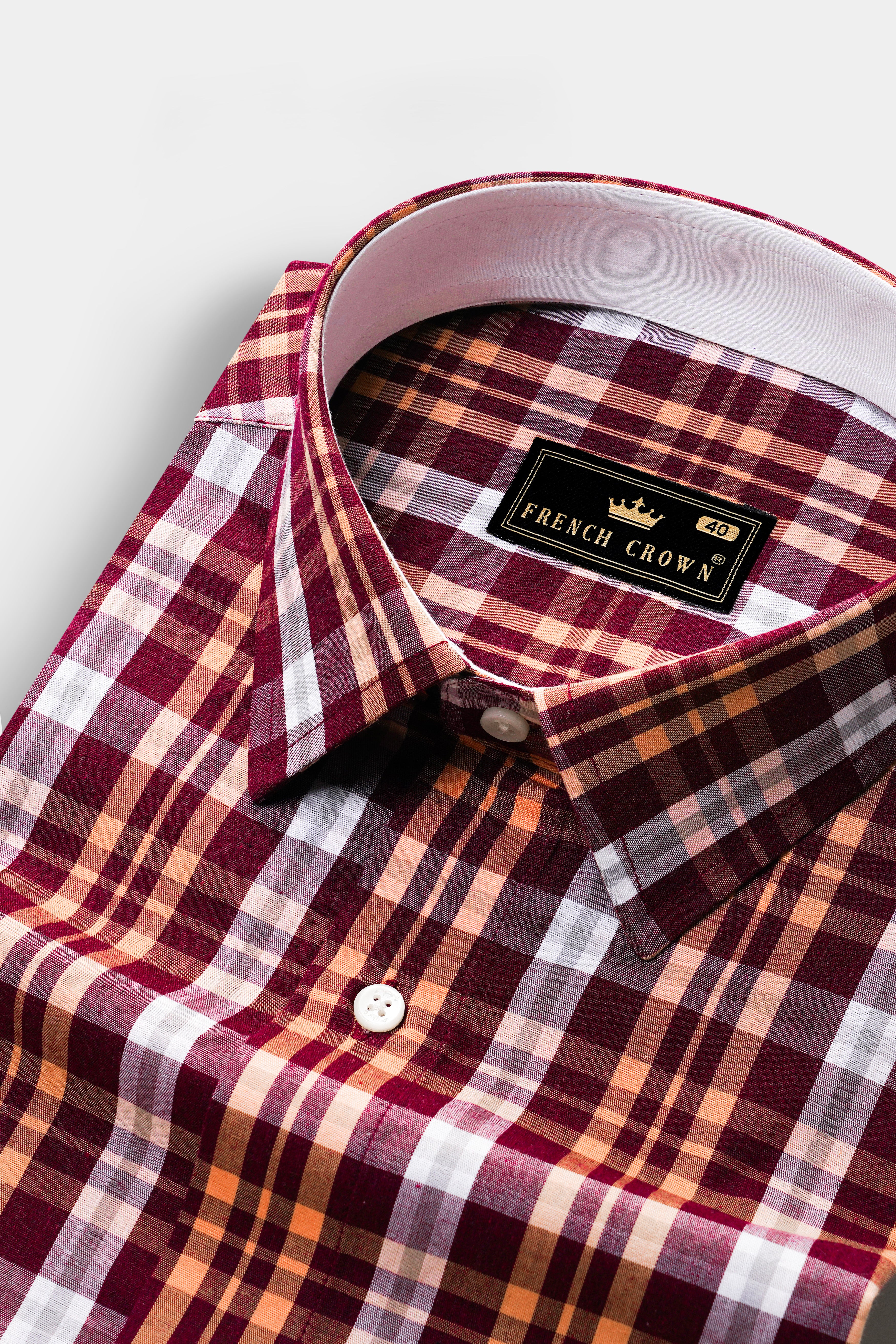 Claret Maroon with Tumbleweed Beige Checkered Premium Cotton Shirt