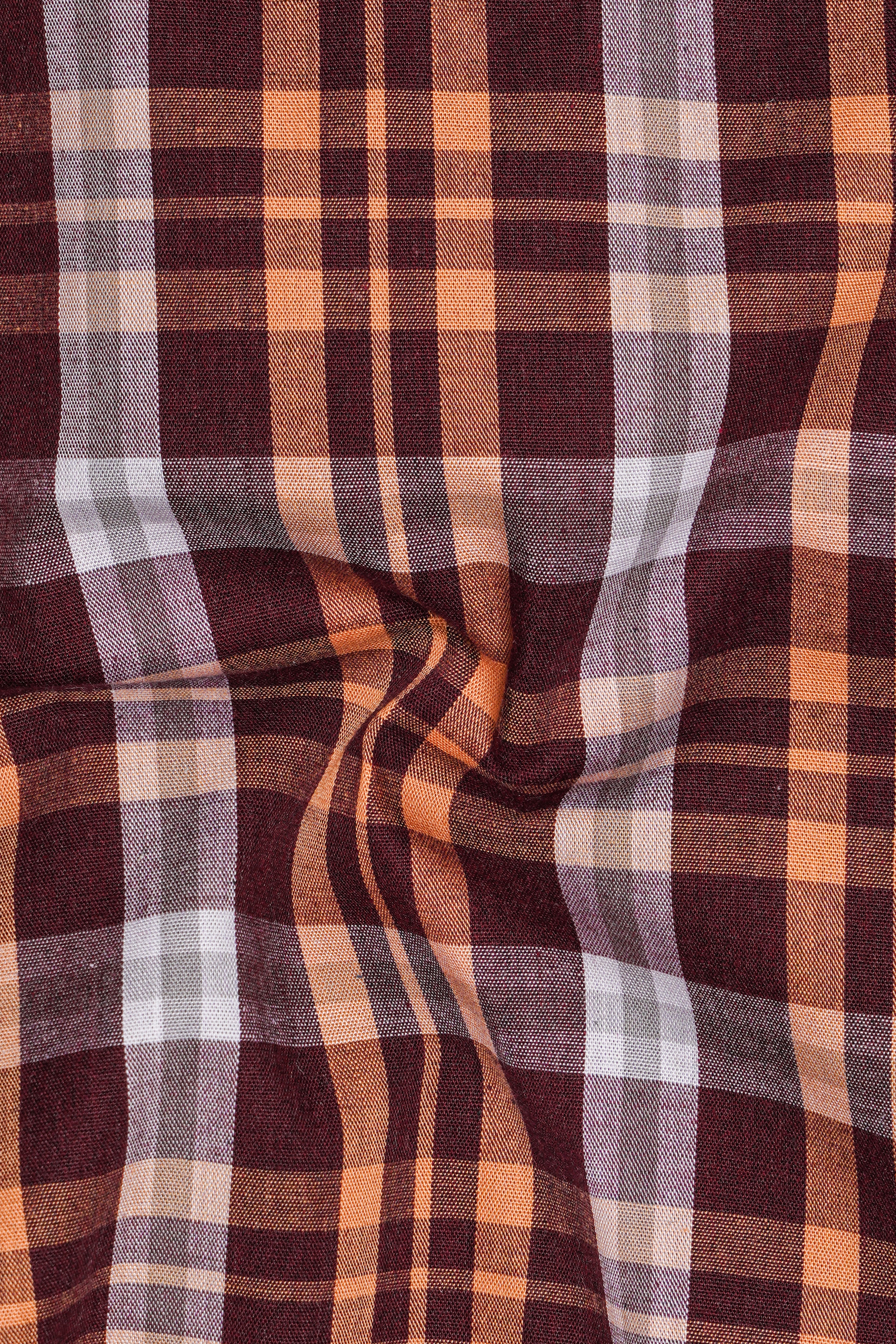 Claret Maroon with Tumbleweed Beige Checkered Premium Cotton Shirt