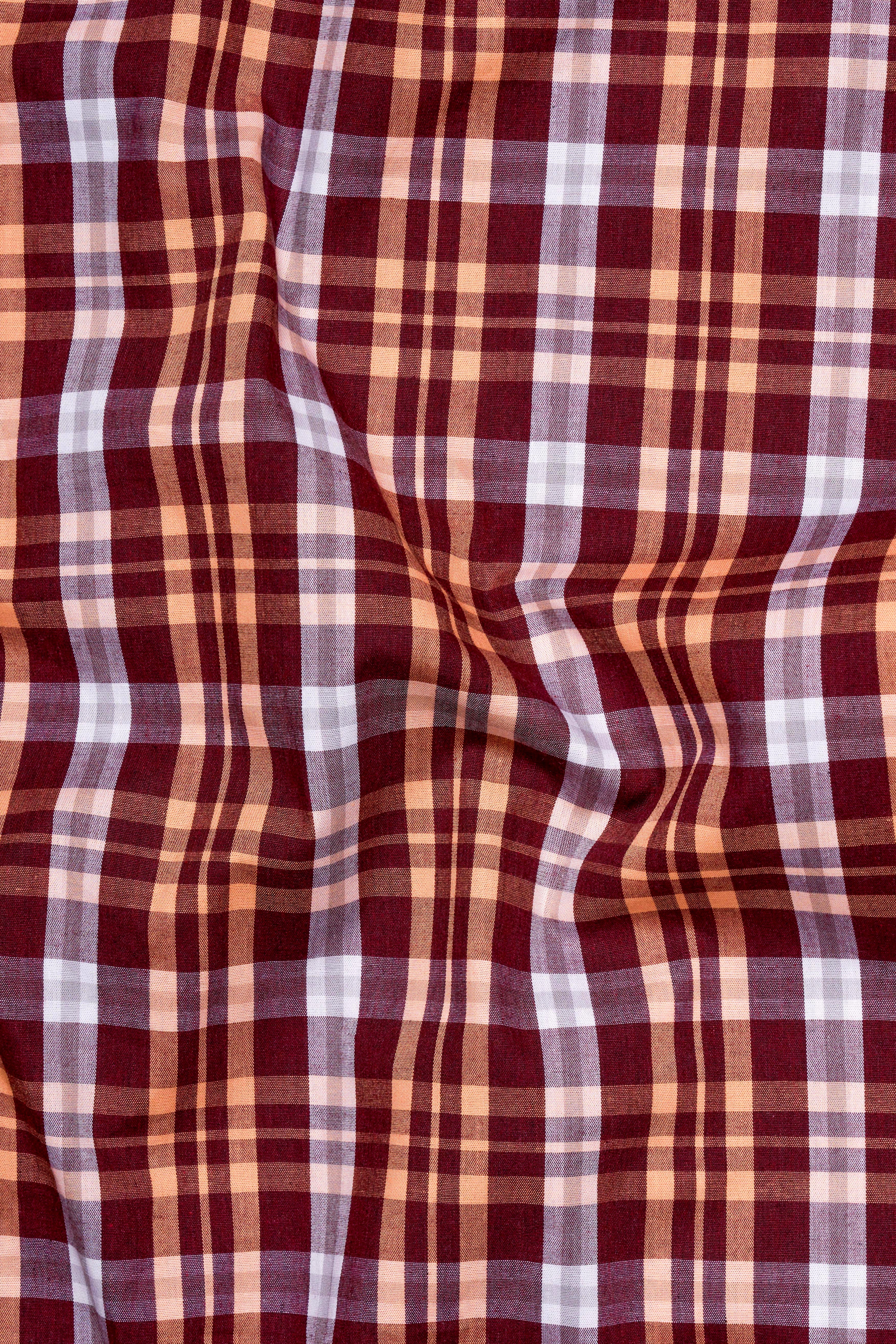 Claret Maroon with Tumbleweed Beige Checkered Premium Cotton Shirt