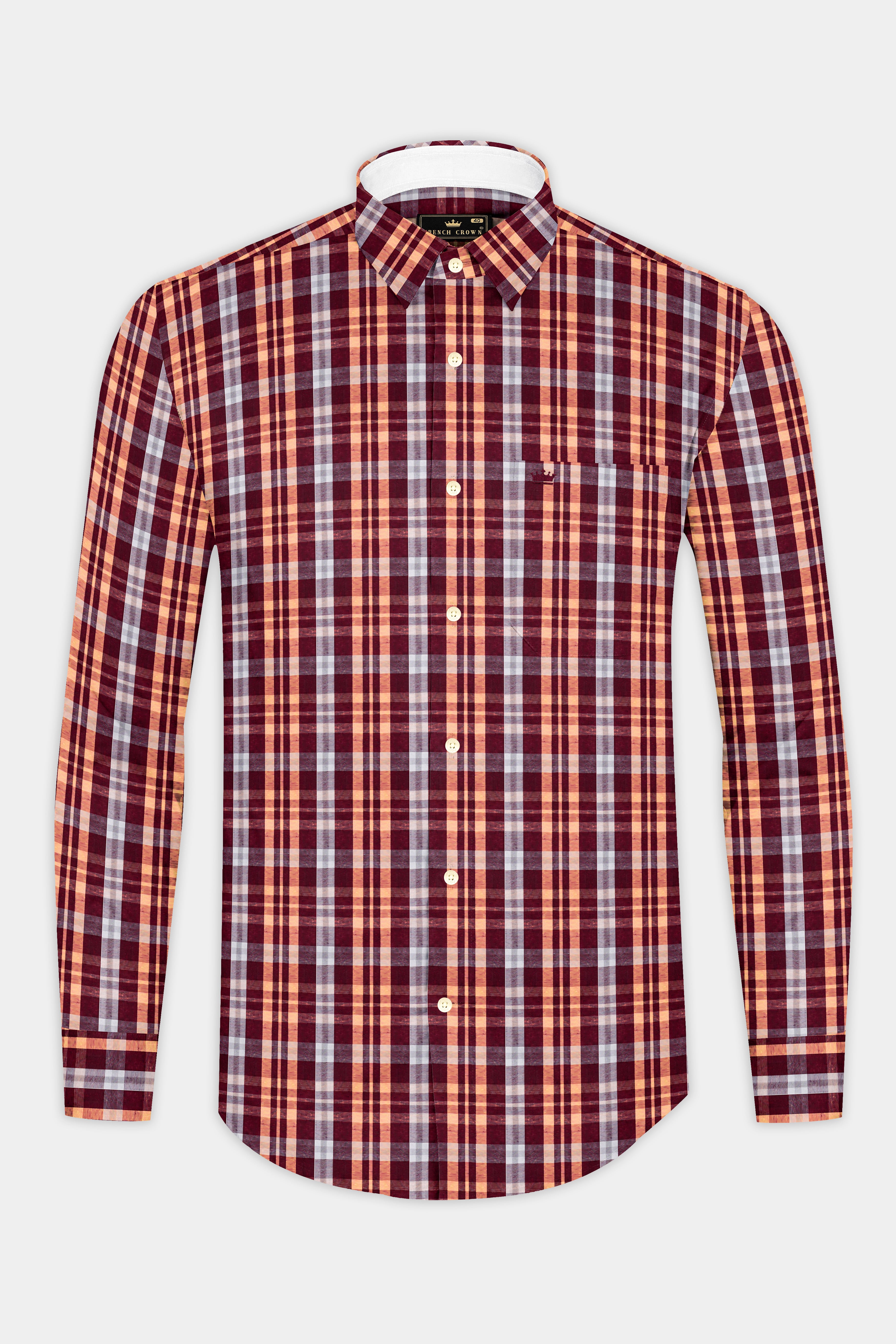 Claret Maroon with Tumbleweed Beige Checkered Premium Cotton Shirt