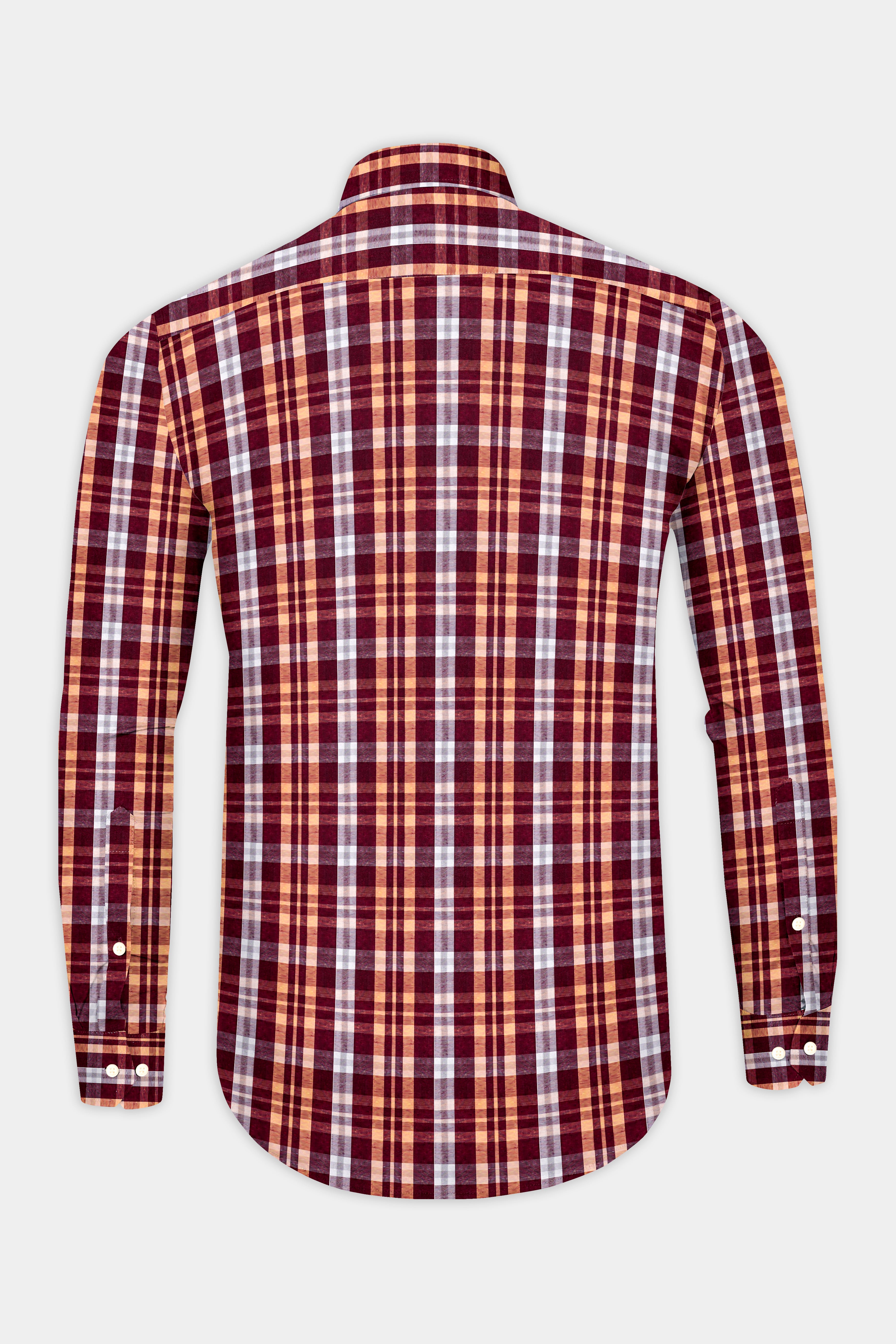 Claret Maroon with Tumbleweed Beige Checkered Premium Cotton Shirt