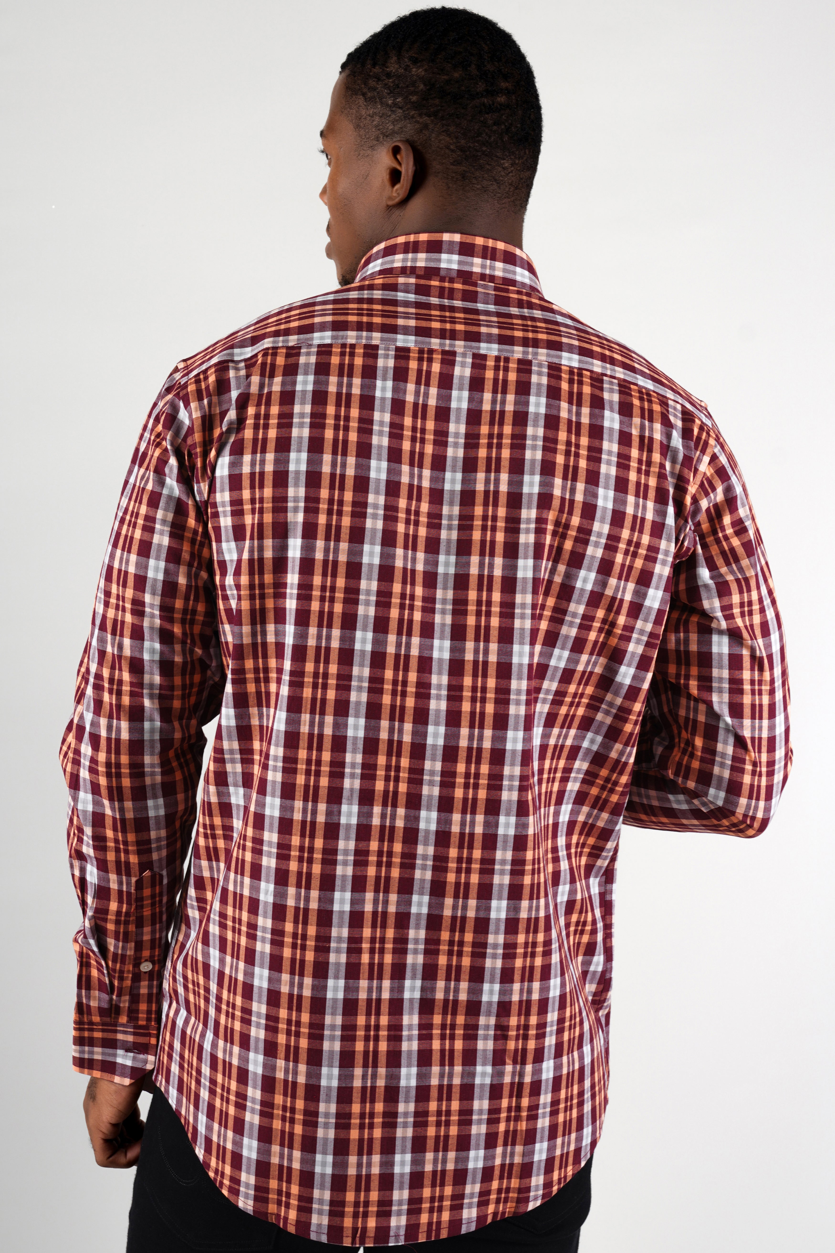 Claret Maroon with Tumbleweed Beige Checkered Premium Cotton Shirt