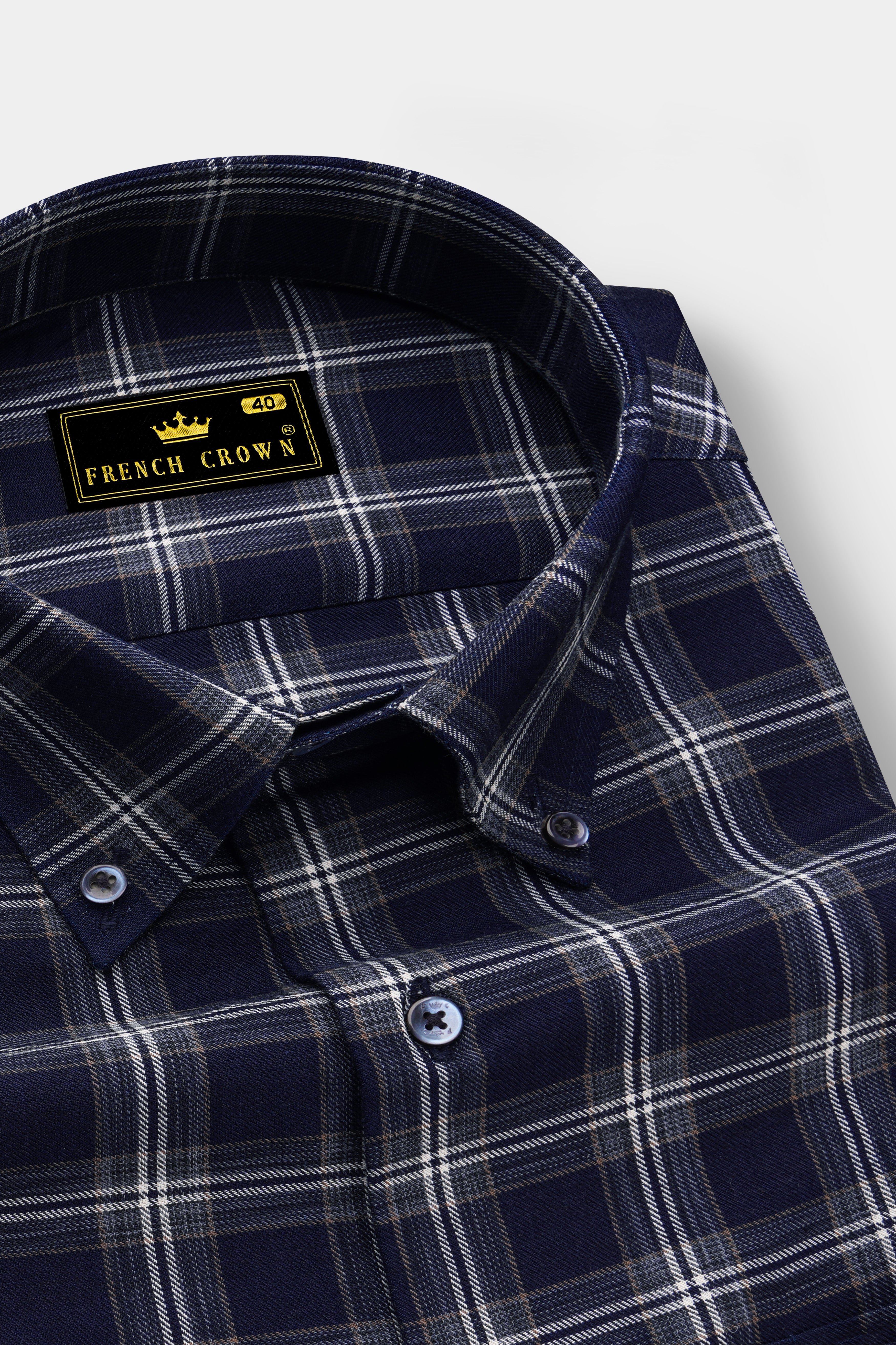 Baltic Navy Blue and White Twill Checkered Premium Cotton Shirt