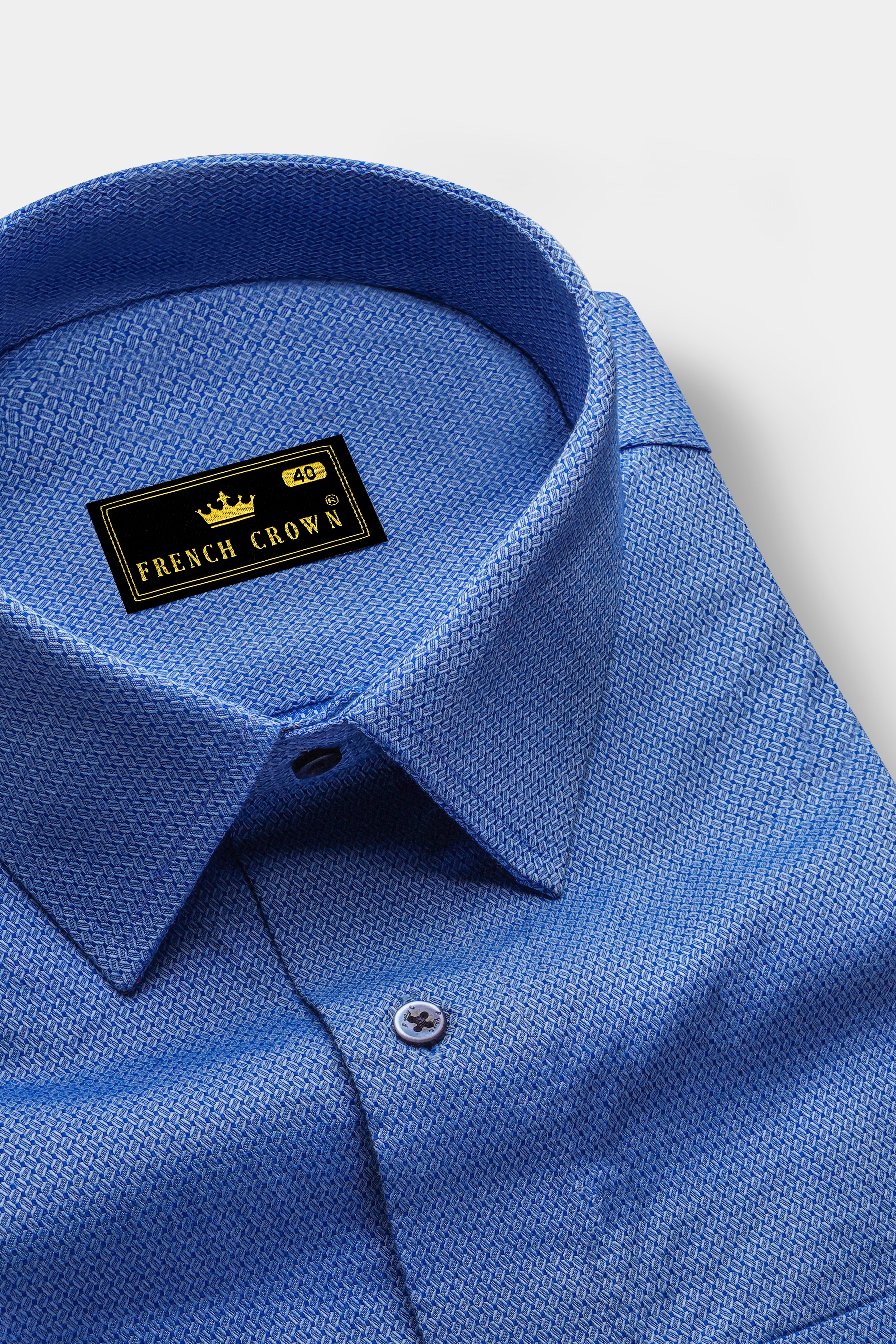 Cornflower Blue Dobby Textured Premium Giza Cotton Shirt