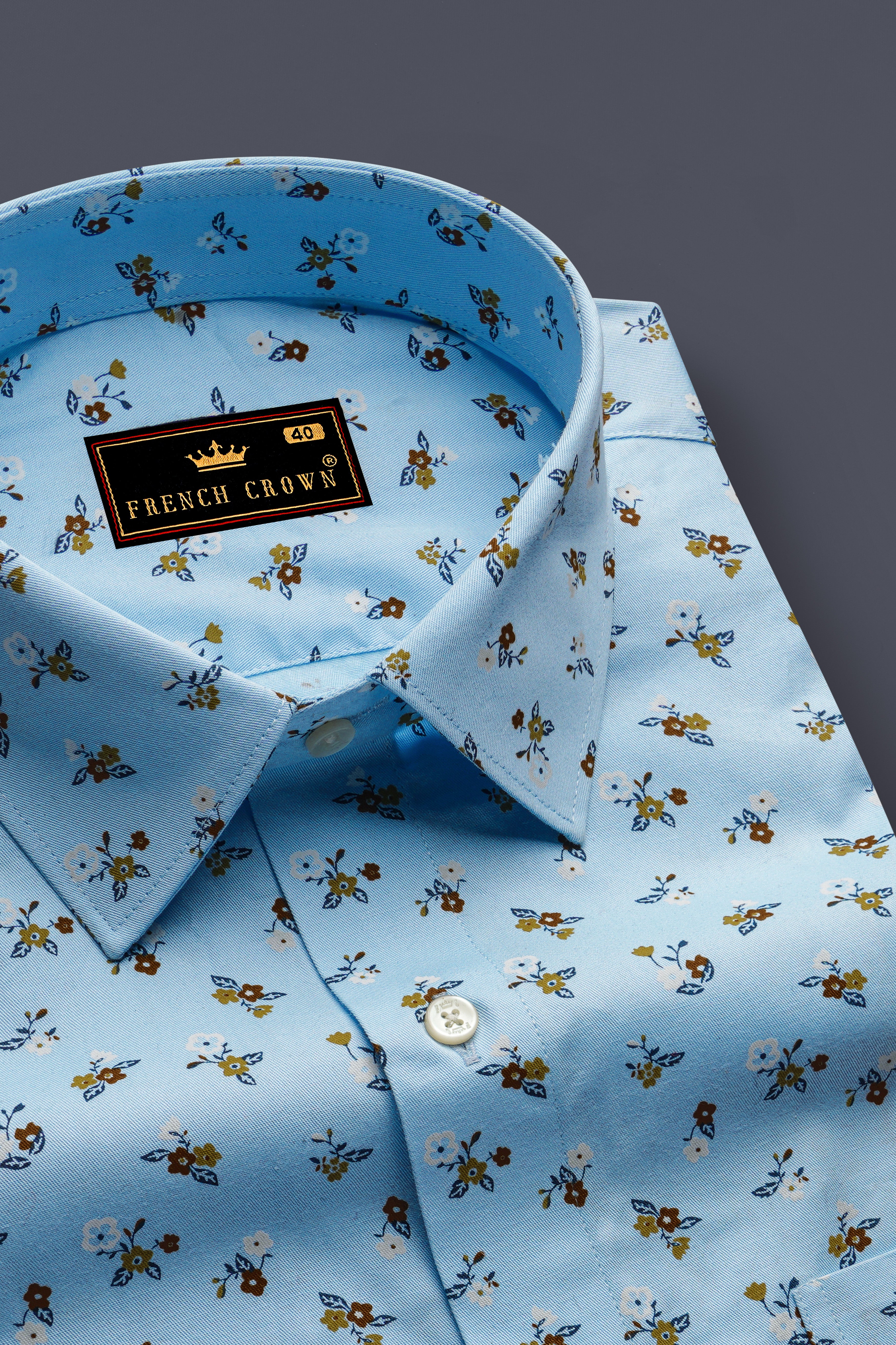 Blizzard Blue Ditsy Printed Twill Premium Cotton Shirt