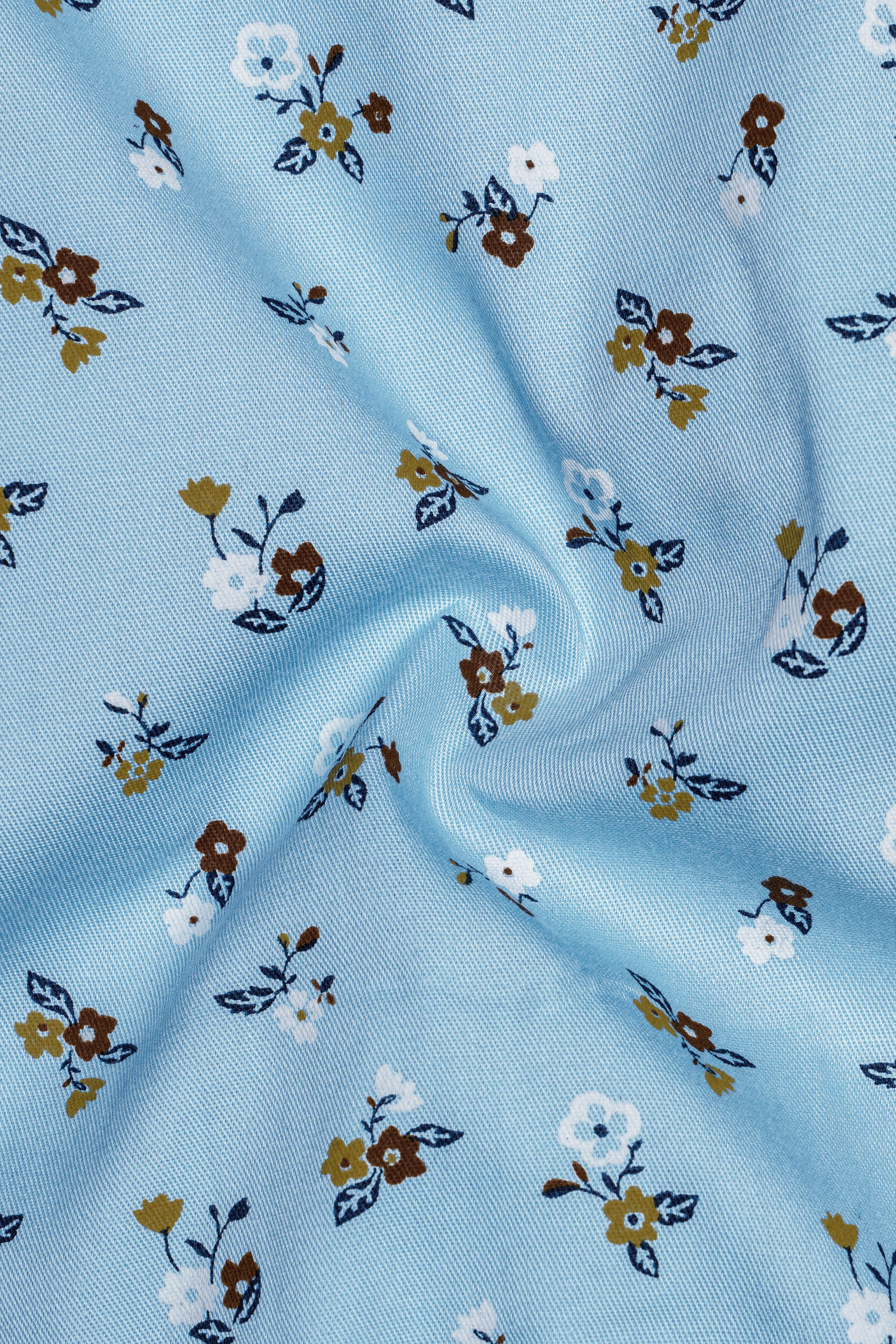 Blizzard Blue Ditsy Printed Twill Premium Cotton Shirt