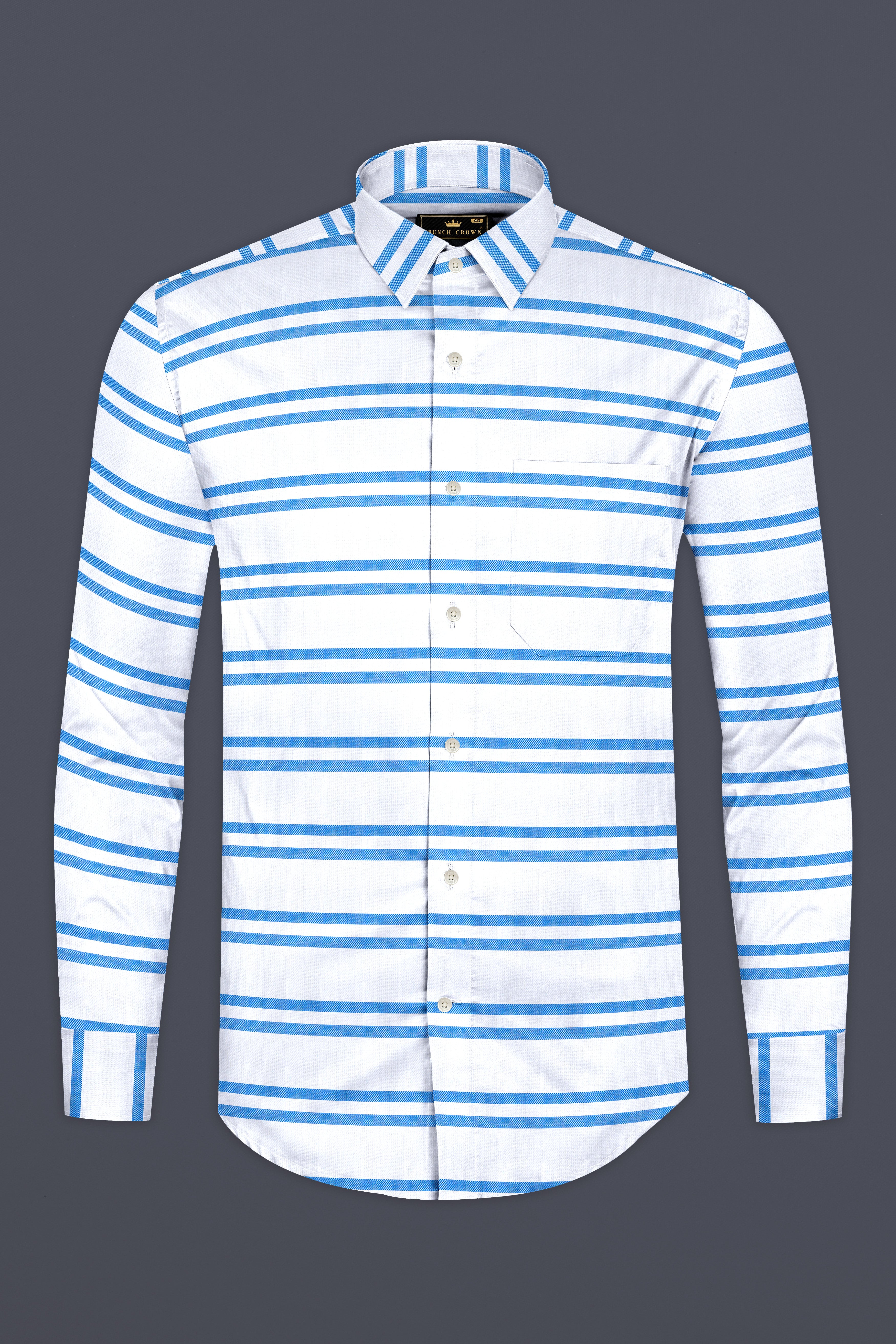 Bright White with Pale Cornflower Blue Striped Dobby Textured Premium Giza Cotton Shirt