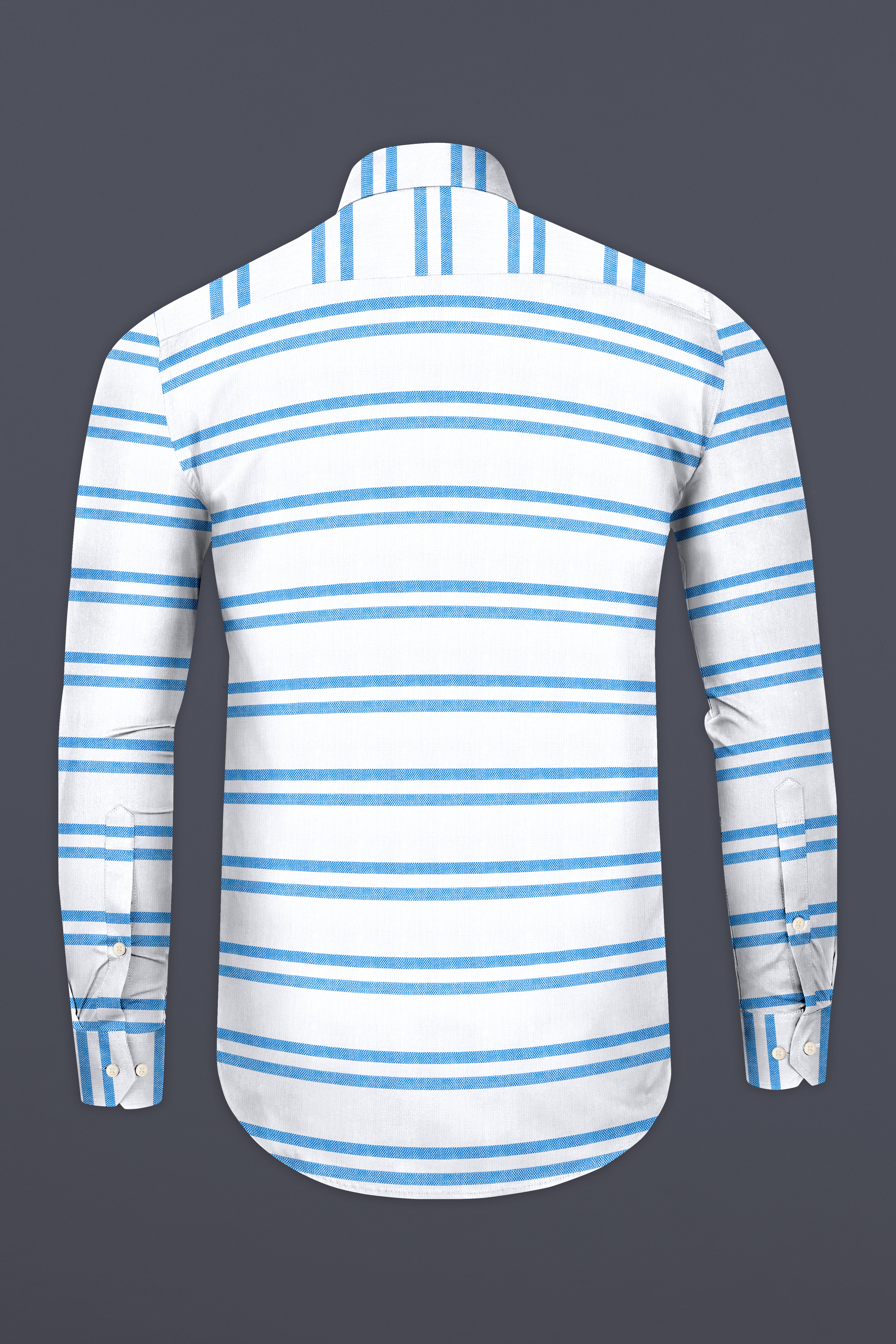 Bright White with Pale Cornflower Blue Striped Dobby Textured Premium Giza Cotton Shirt