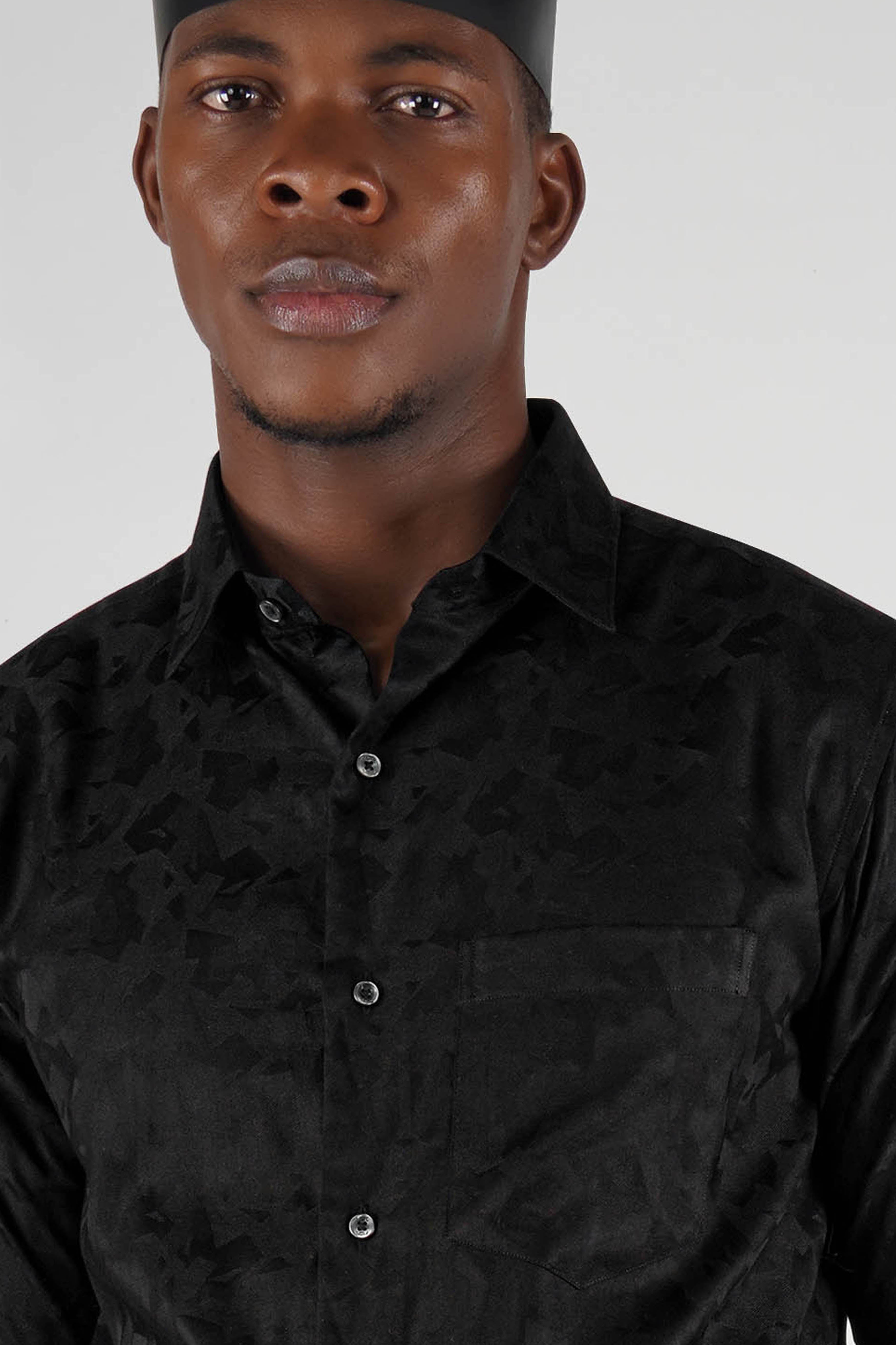 jade black jacquard Textured Premium Cotton Shirt