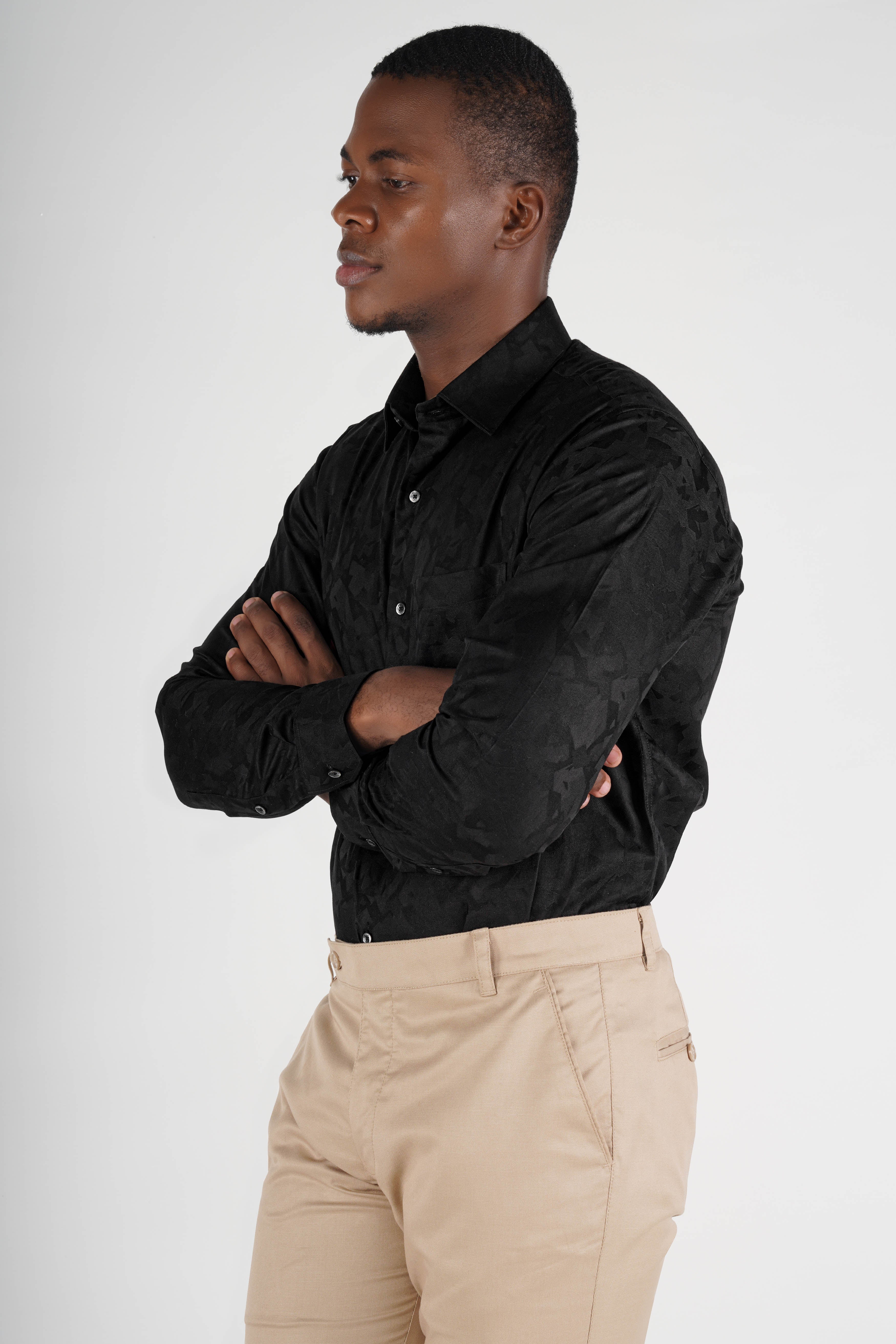 jade black jacquard Textured Premium Cotton Shirt