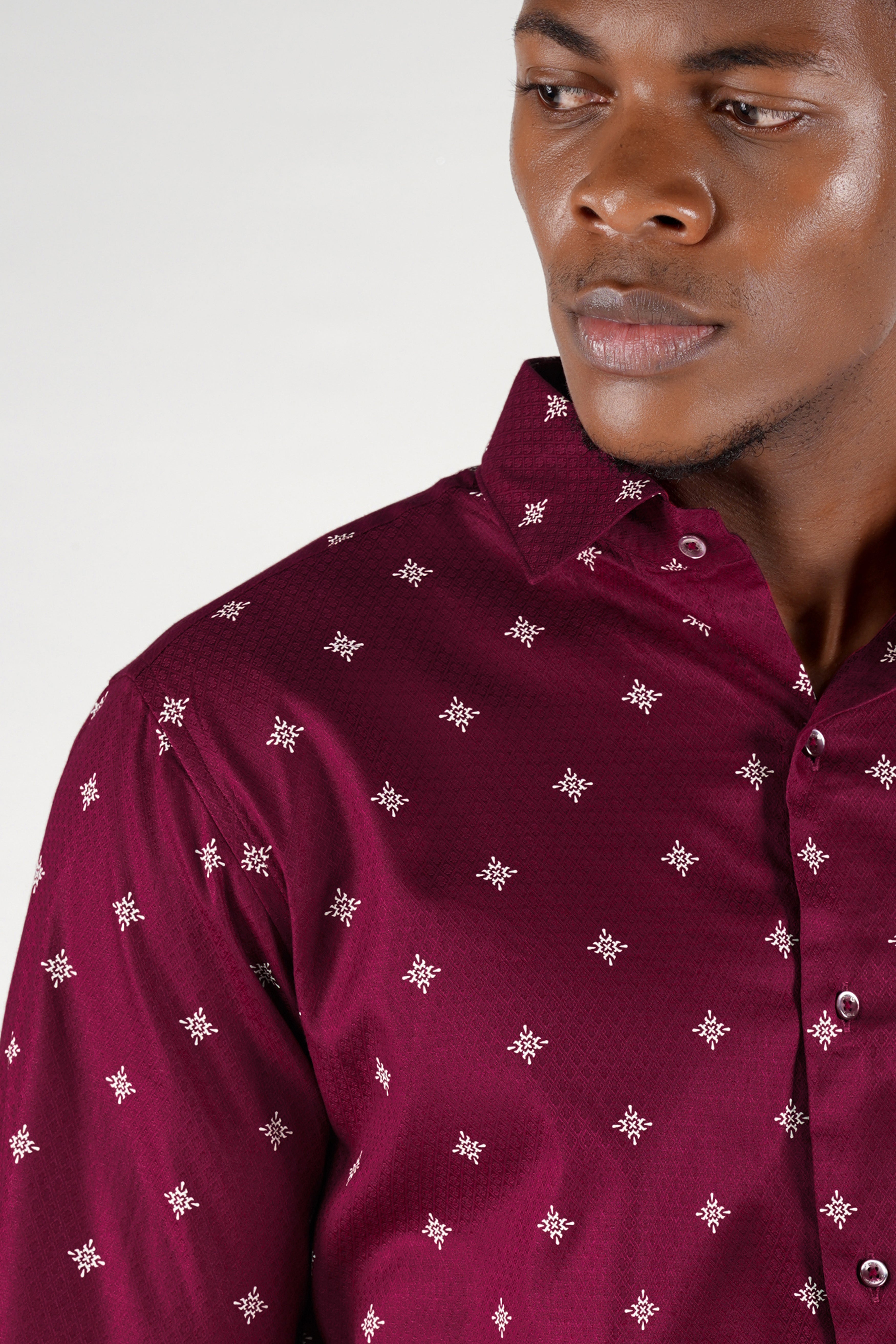 Claret Red Dobby Textured Premium Giza Cotton Shirt