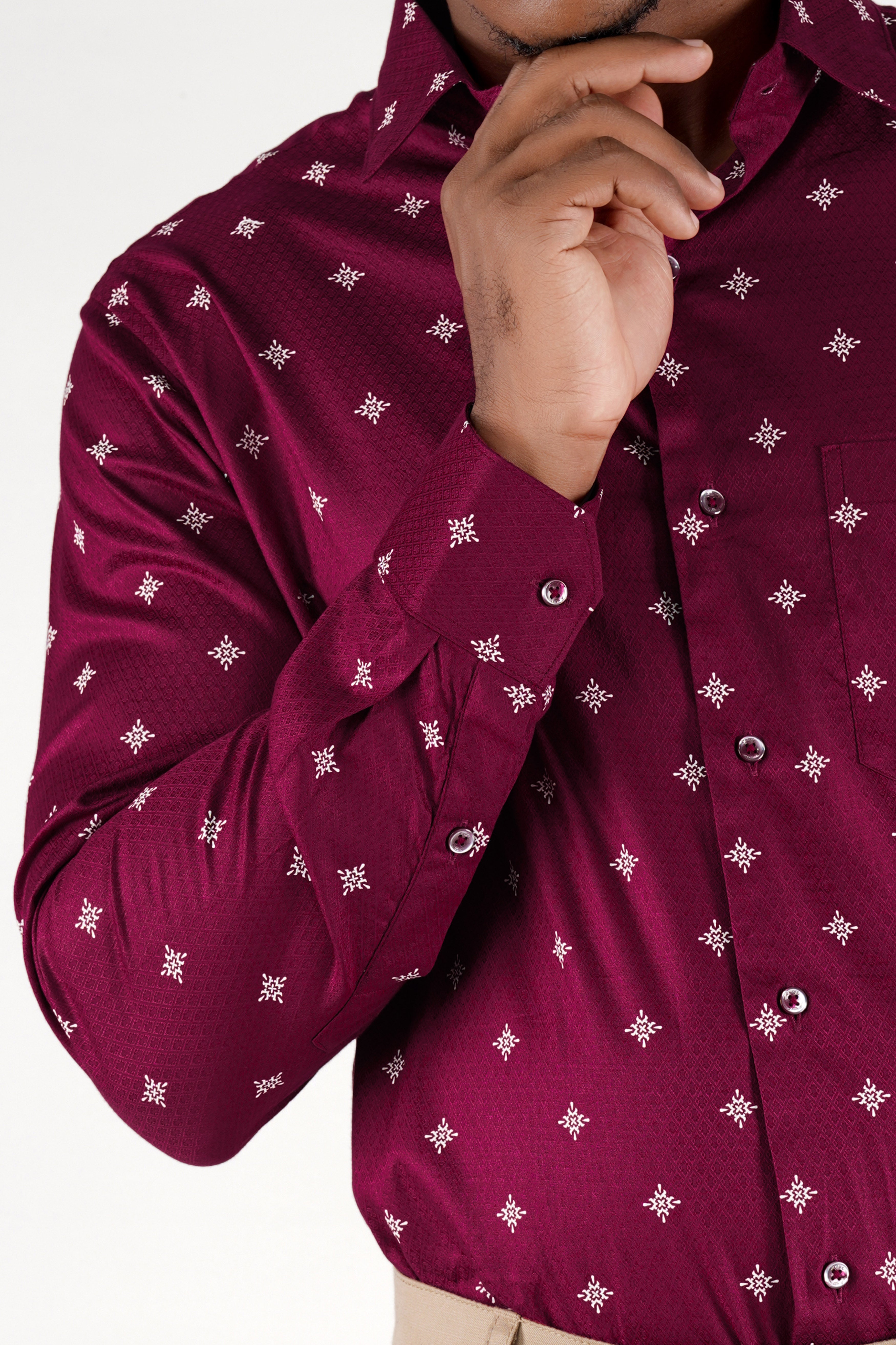 Claret Red Dobby Textured Premium Giza Cotton Shirt
