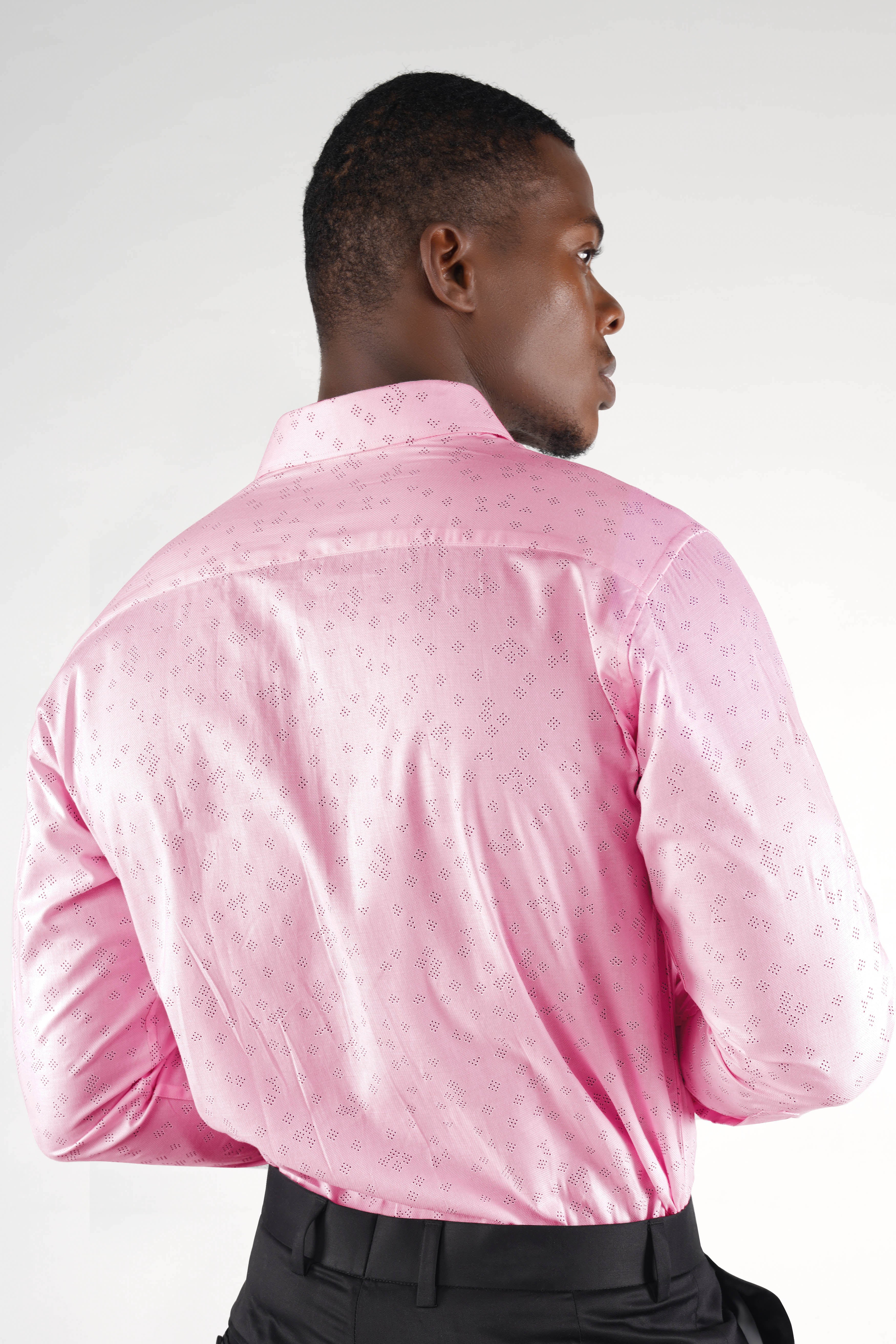 Thulian Pink with Black Polka Dot Textured Dobby Premium Giza Cotton Shirt