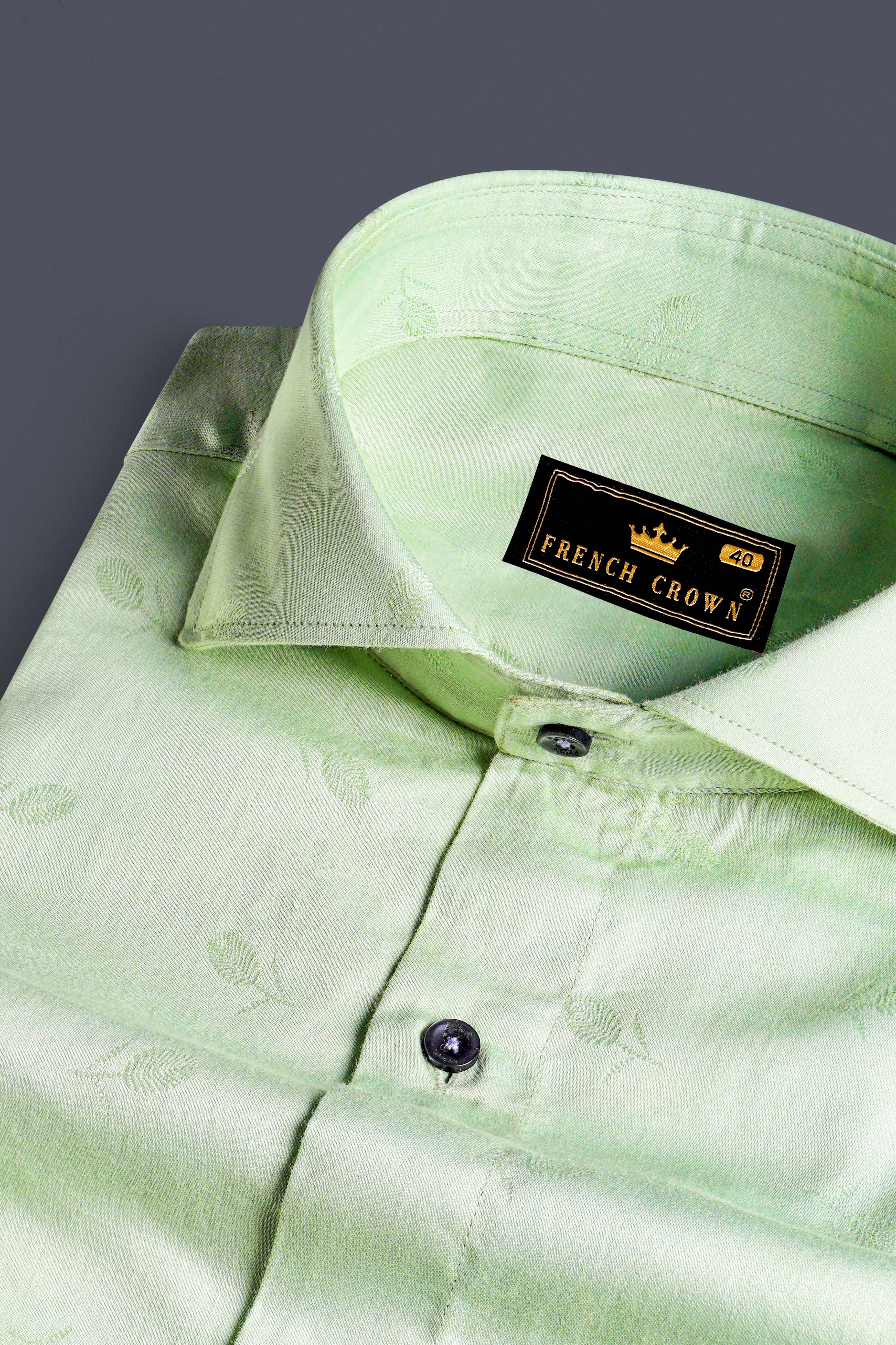 Pistachio Green Jacquard Textured Premium Giza Cotton Shirt