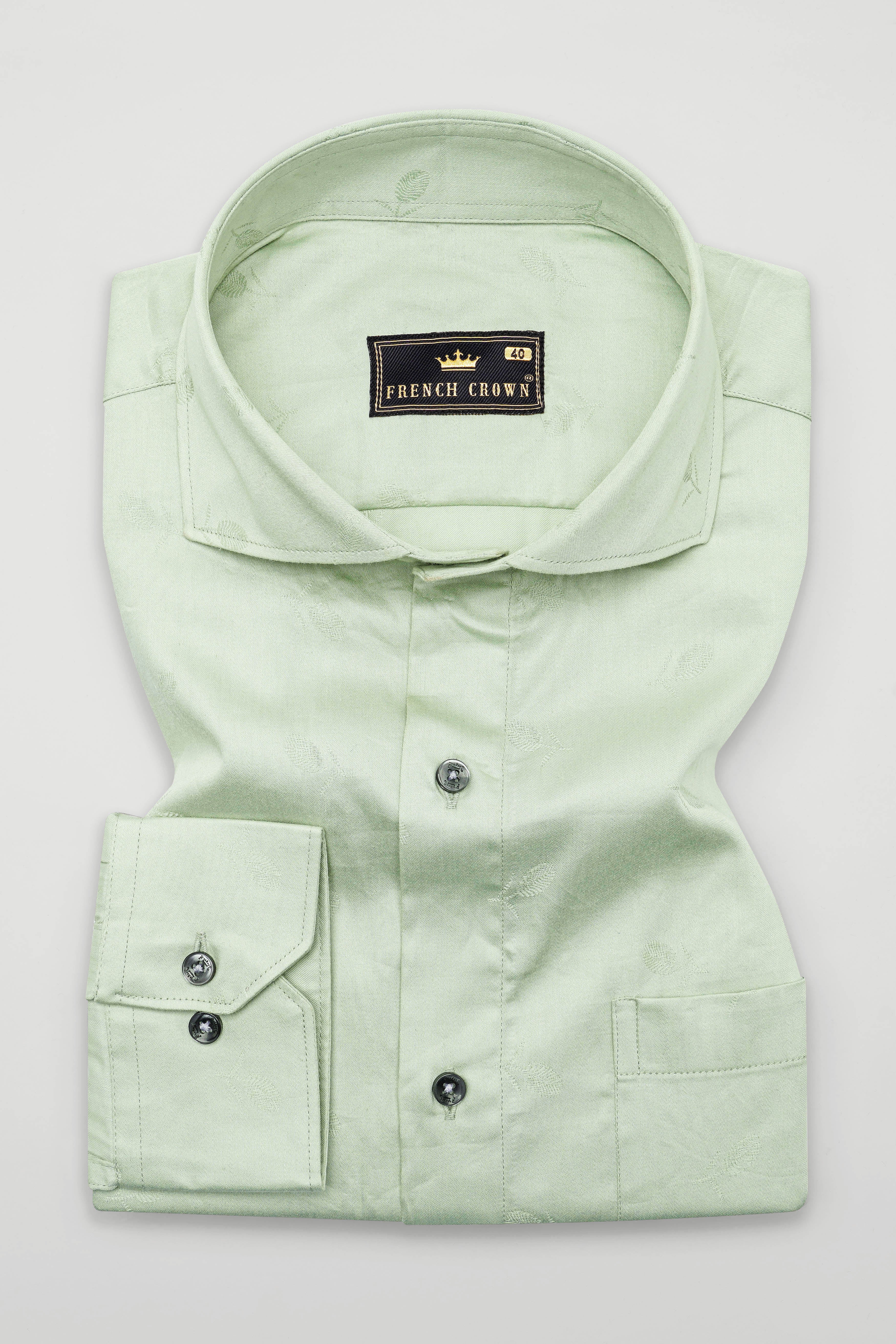 Pistachio Green Jacquard Textured Premium Giza Cotton Shirt