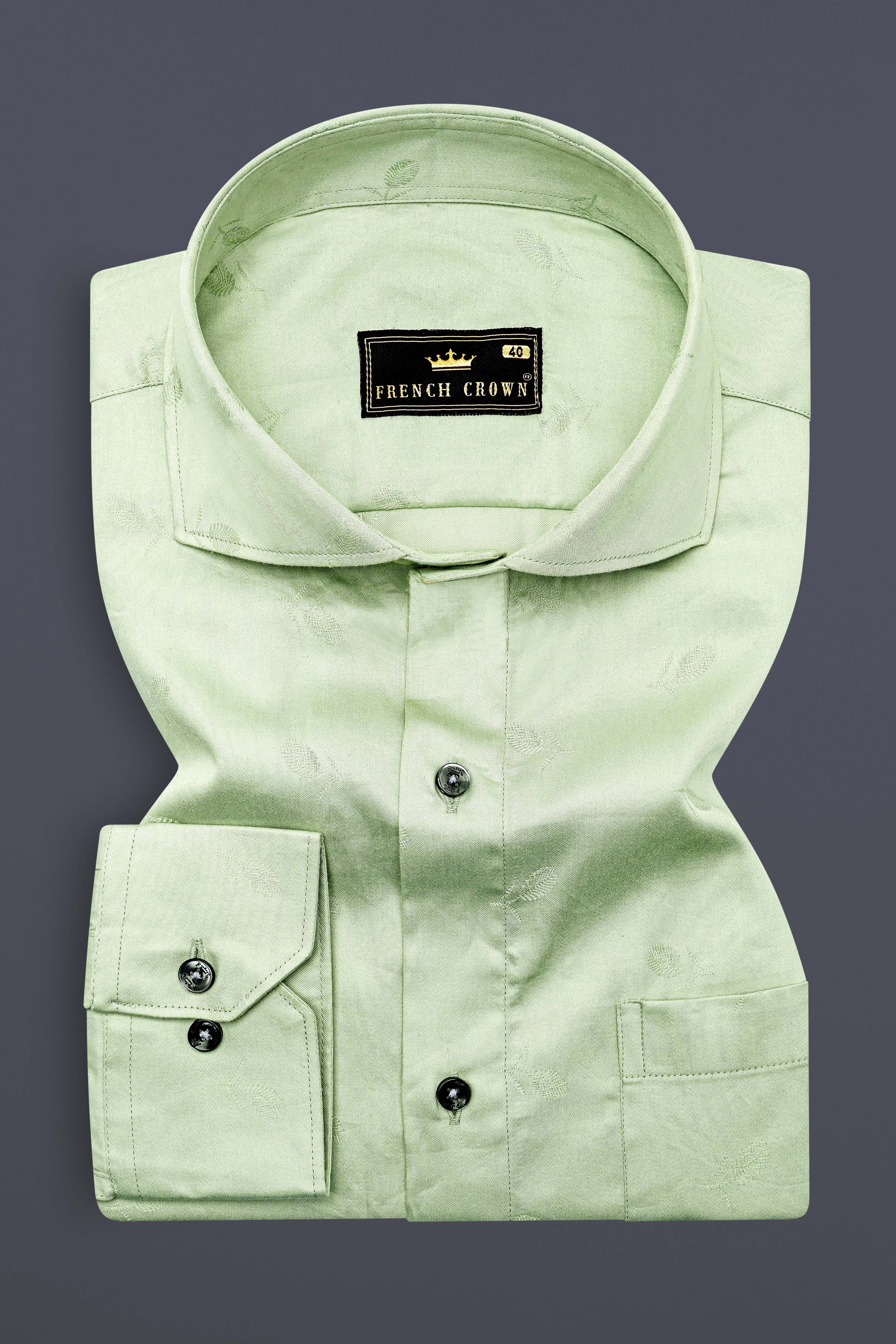 Pistachio Green Jacquard Textured Premium Giza Cotton Shirt