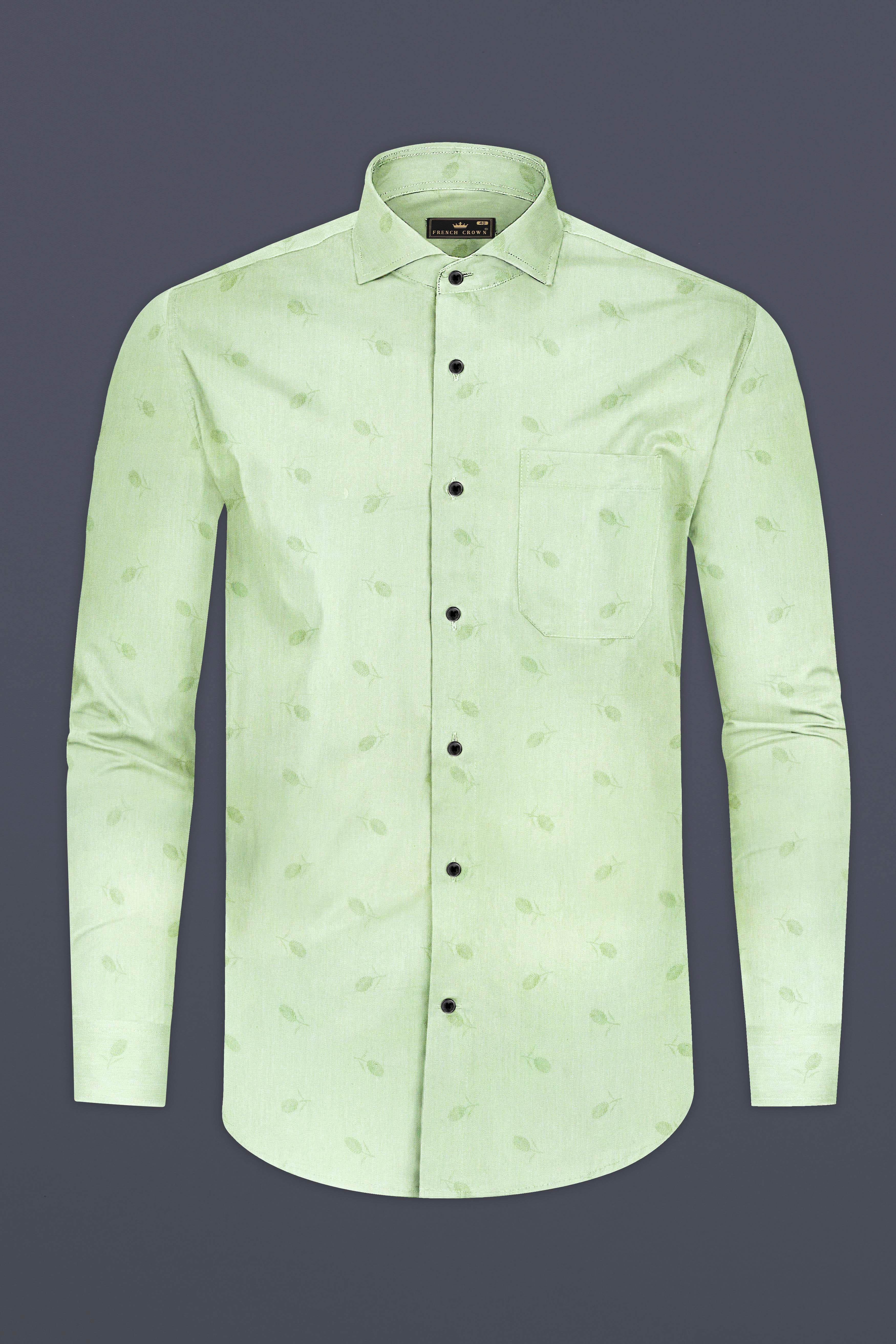 Pistachio Green Jacquard Textured Premium Giza Cotton Shirt