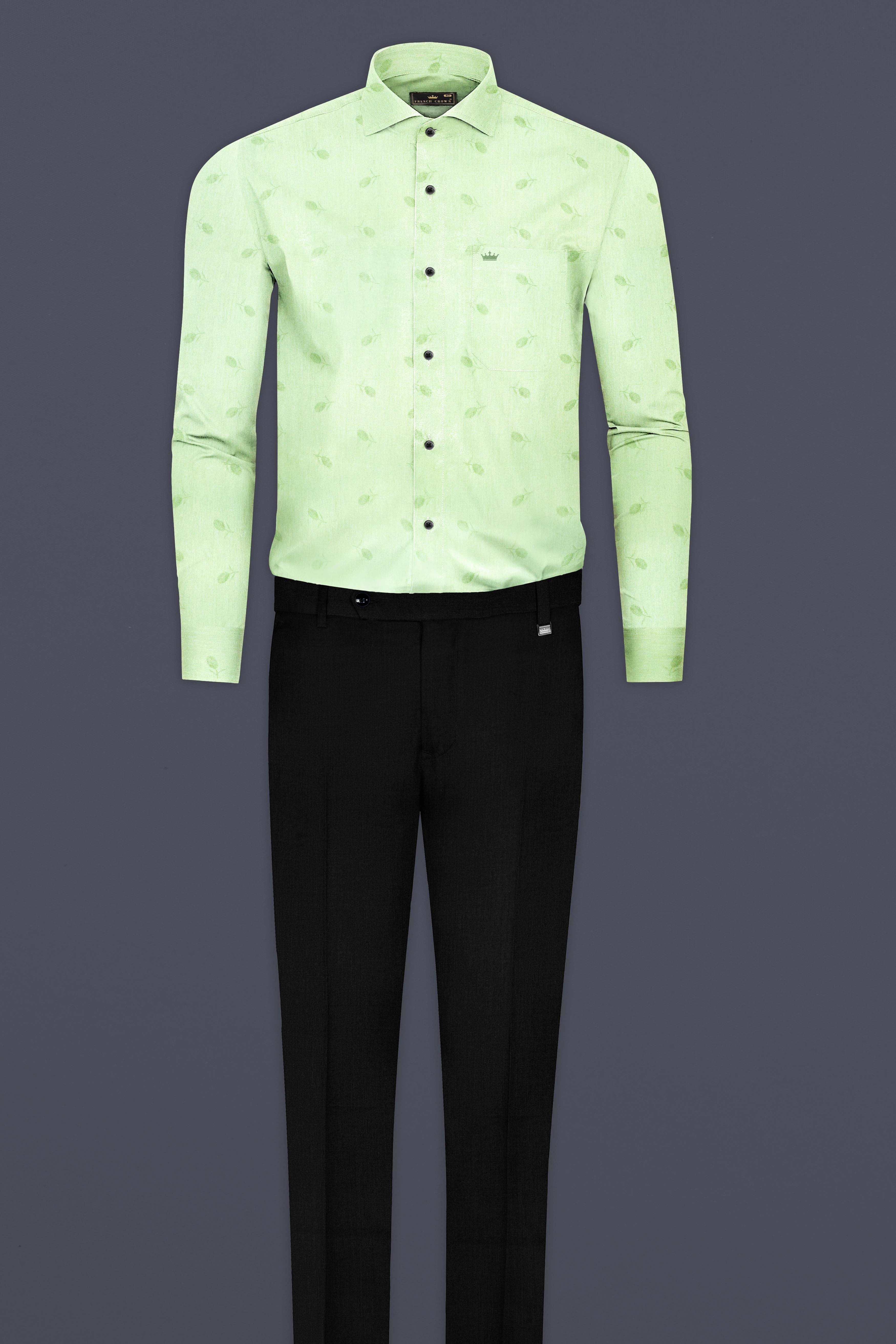 Pistachio Green Jacquard Textured Premium Giza Cotton Shirt