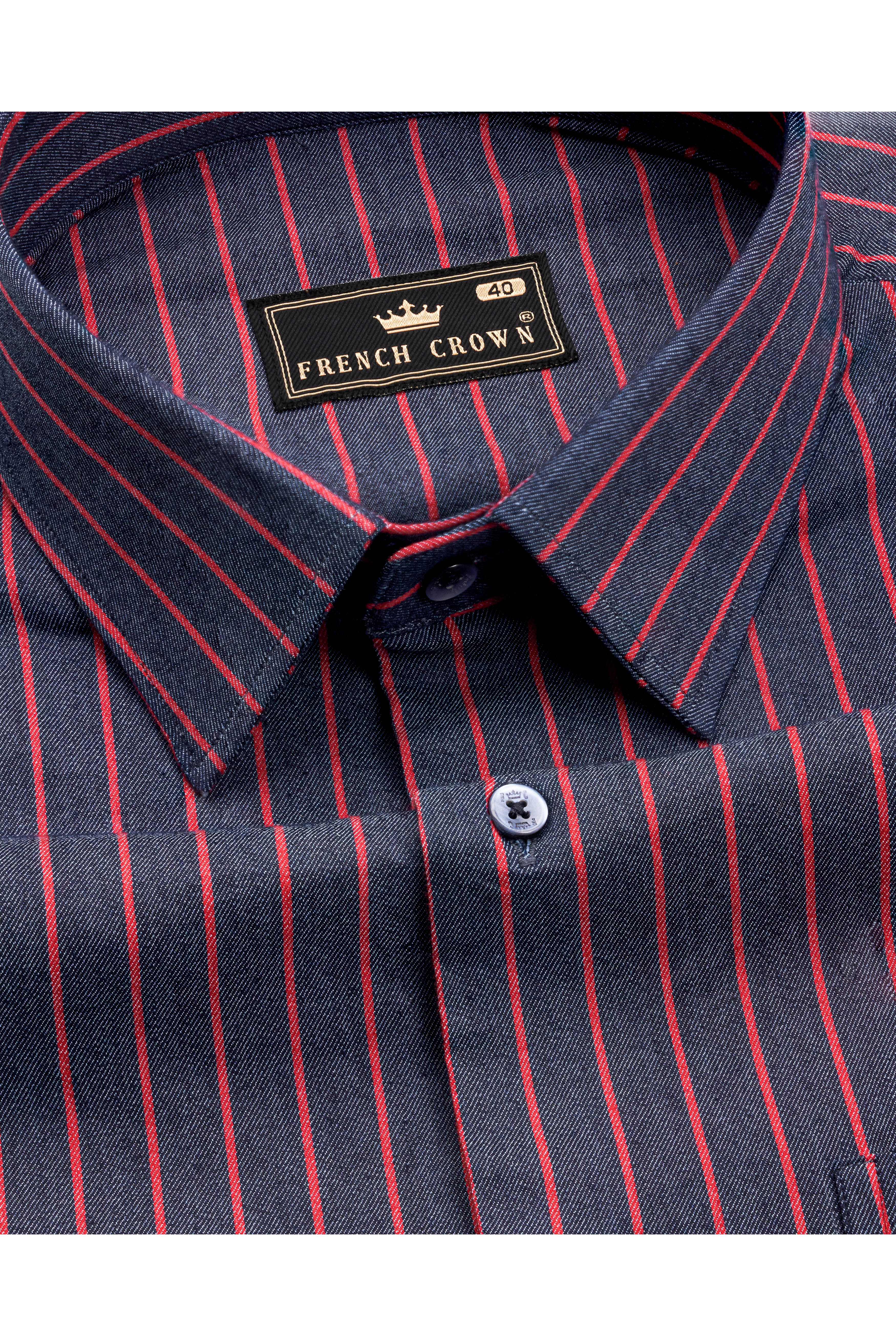 Martinique Navy Blue with Blossom Red Premium Twill Striped Shirt