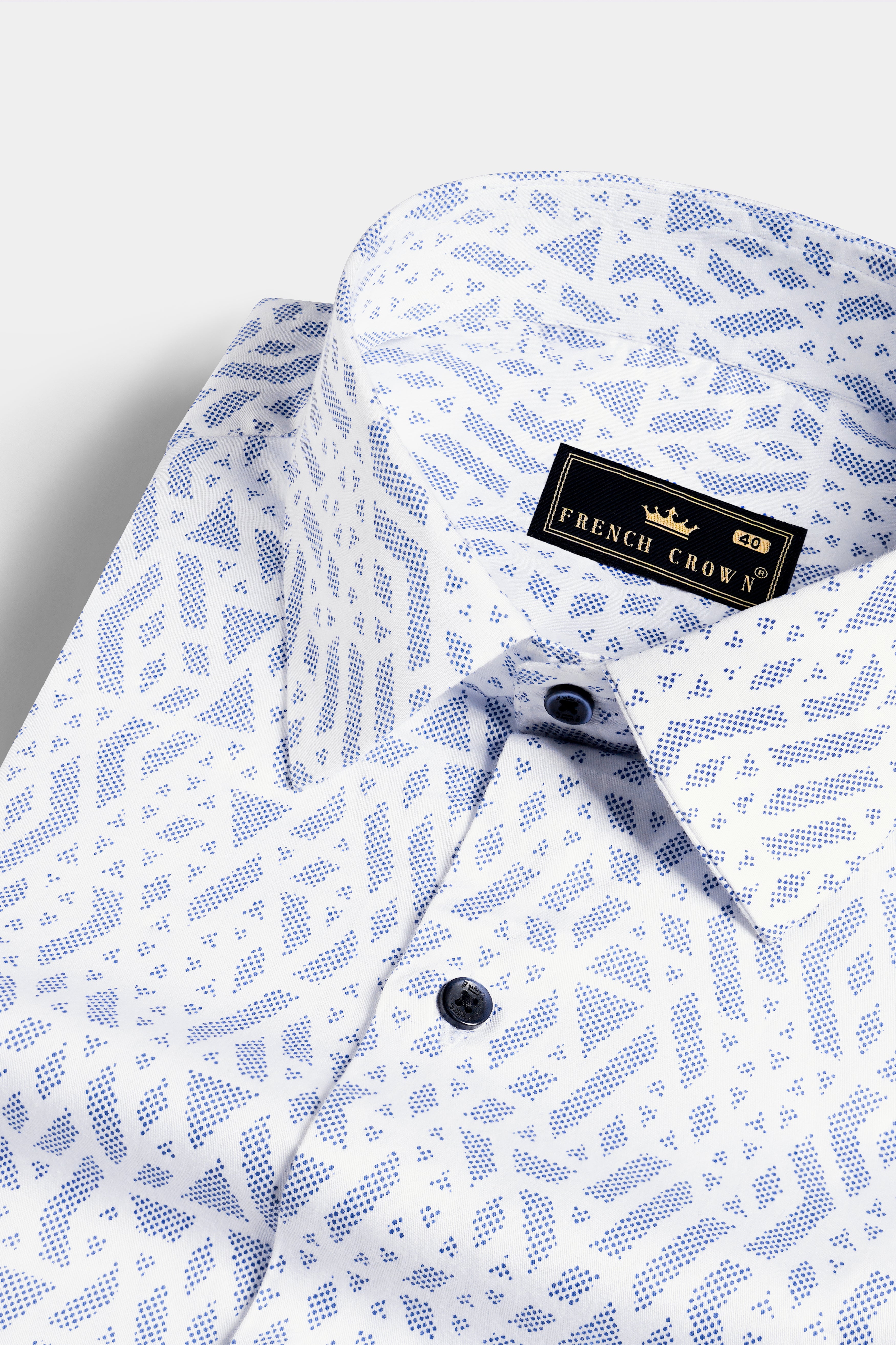 Bright White Geometric Pattern Printed Super Soft Premium Cotton Shirt