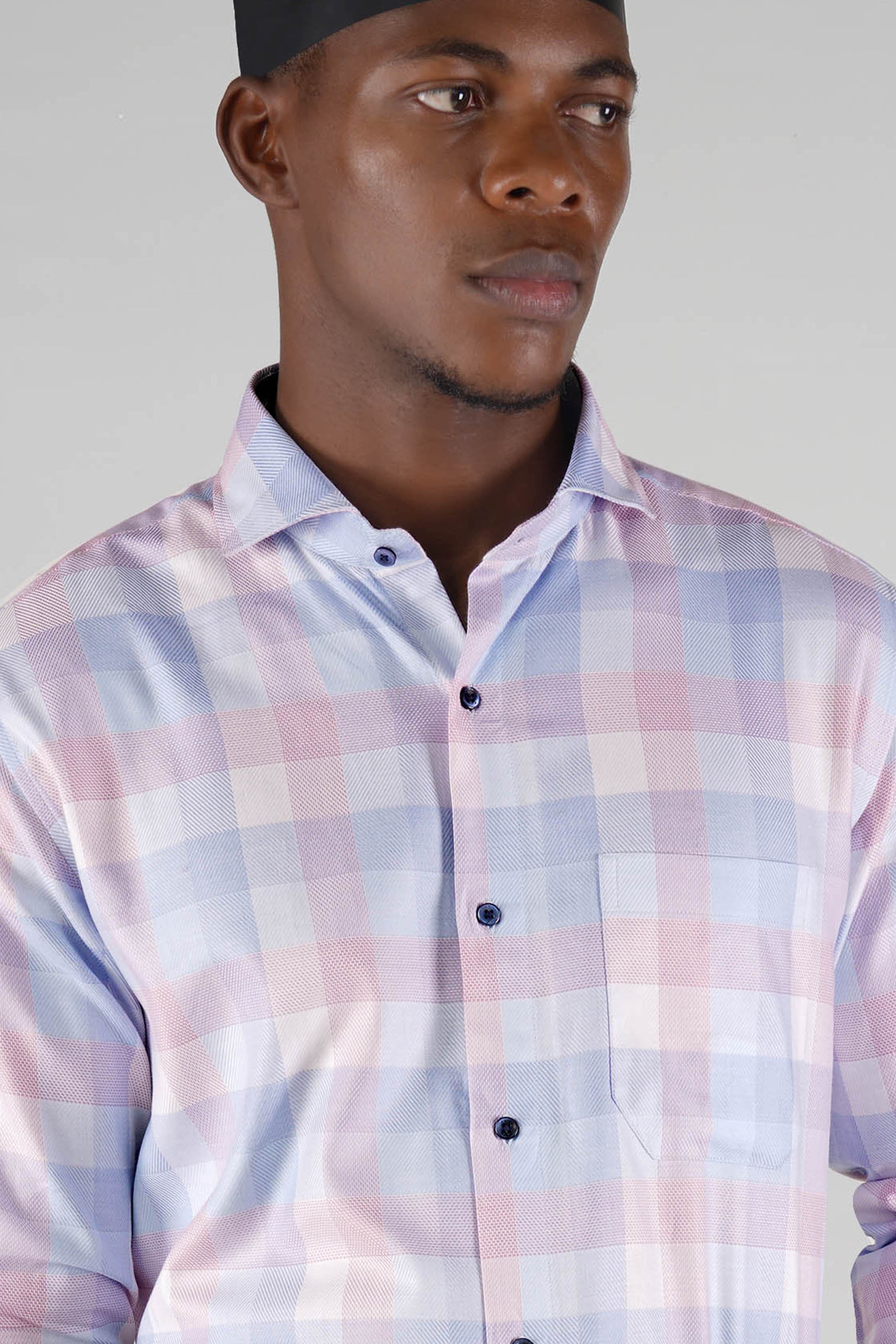Casper Violet with Blossom Pink Multicolor Checkered Dobby Textured Premium Giza Cotton Shirt