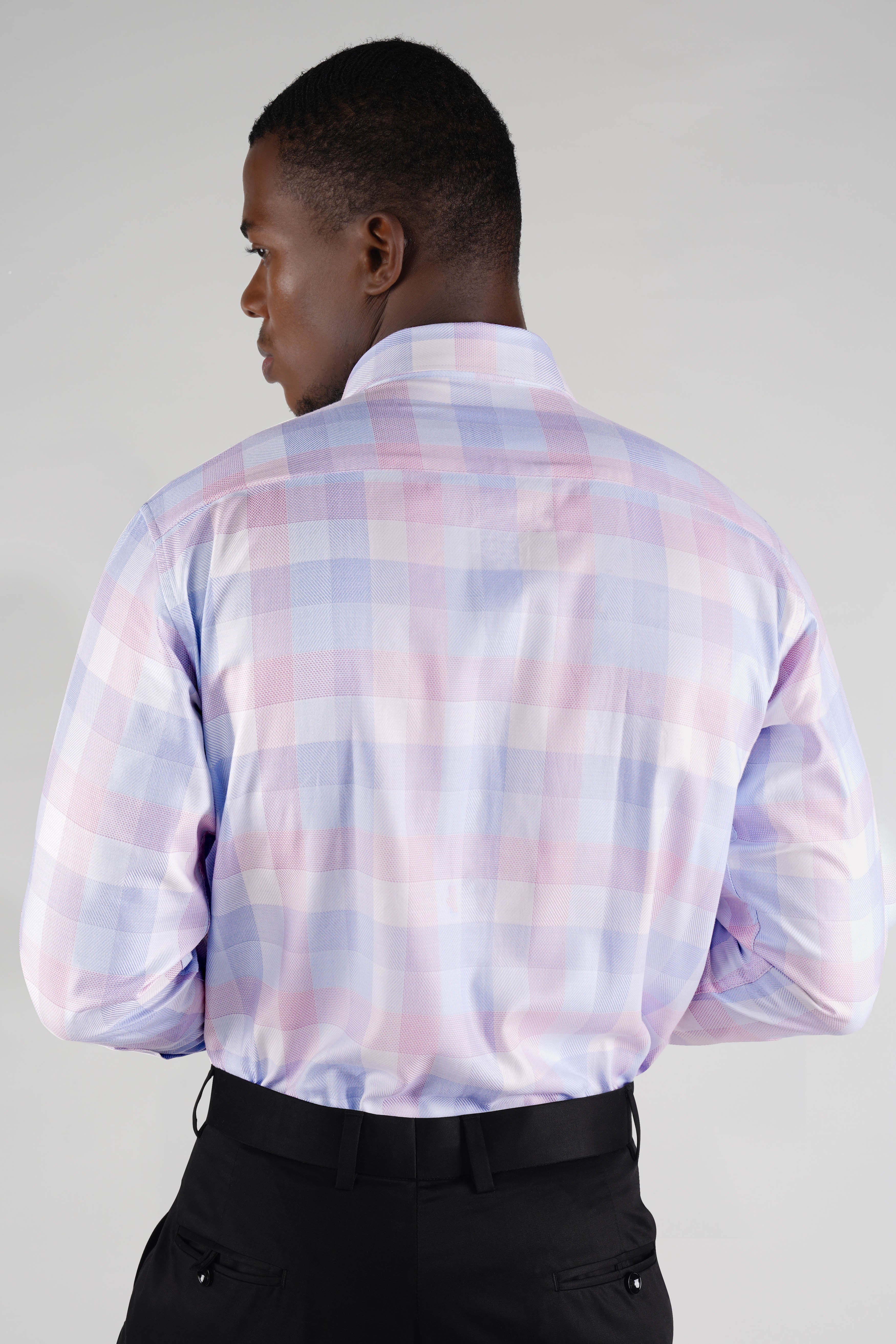 Casper Violet with Blossom Pink Multicolor Checkered Dobby Textured Premium Giza Cotton Shirt