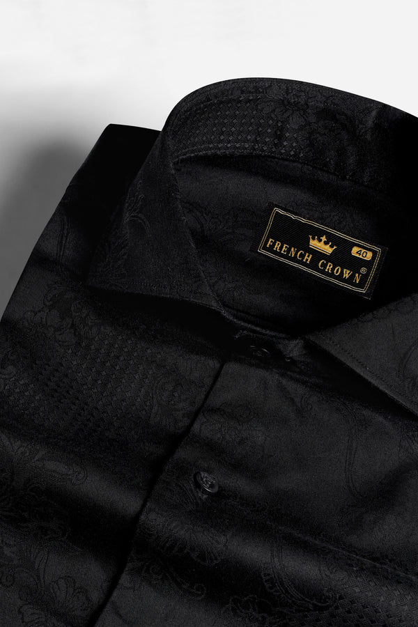 Jade Black Jacquard Textured Premium Giza Cotton Shirt