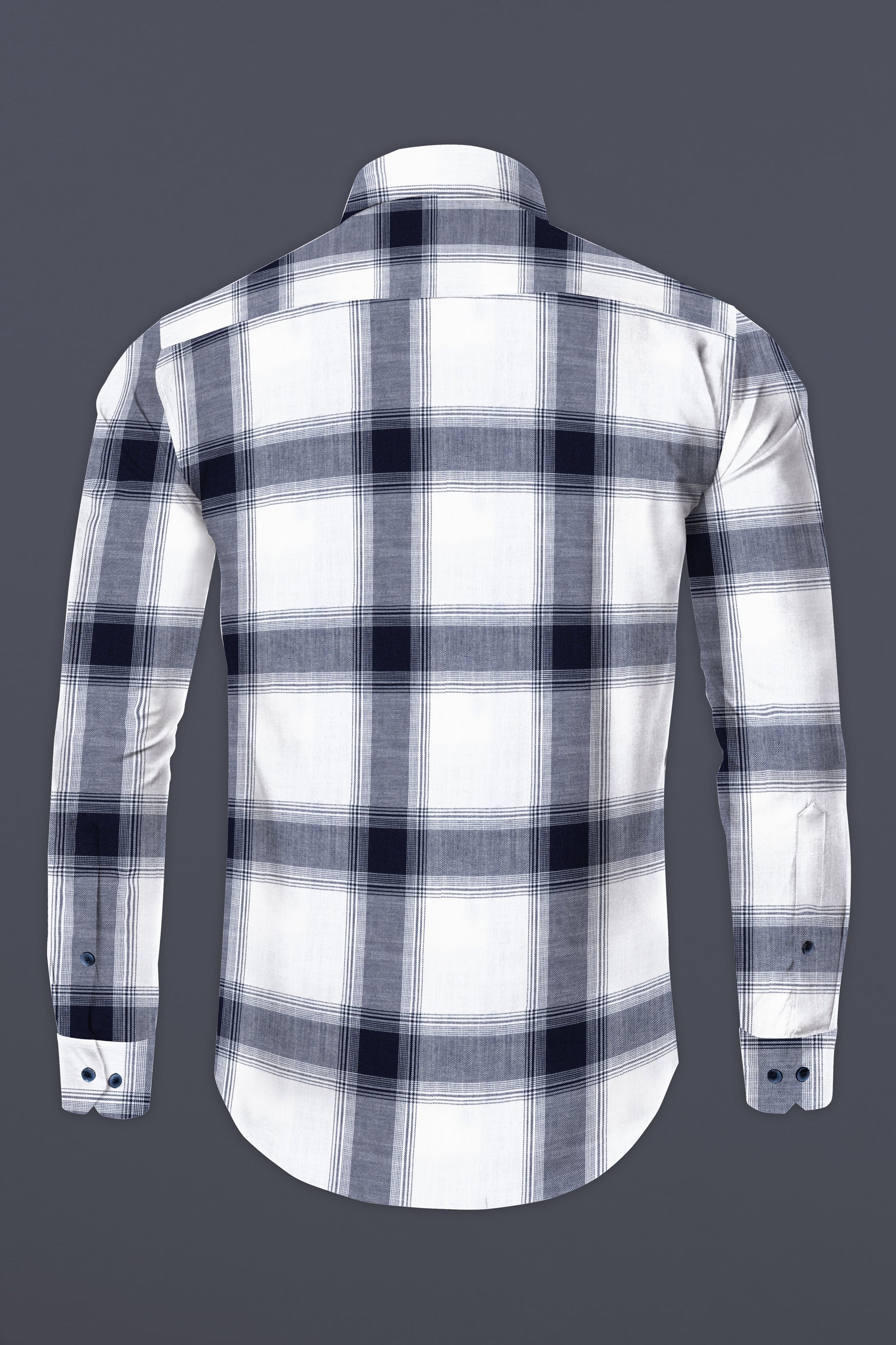 Bright White with Onyx Navy Blue Plaid Twill Premium Cotton Shirt