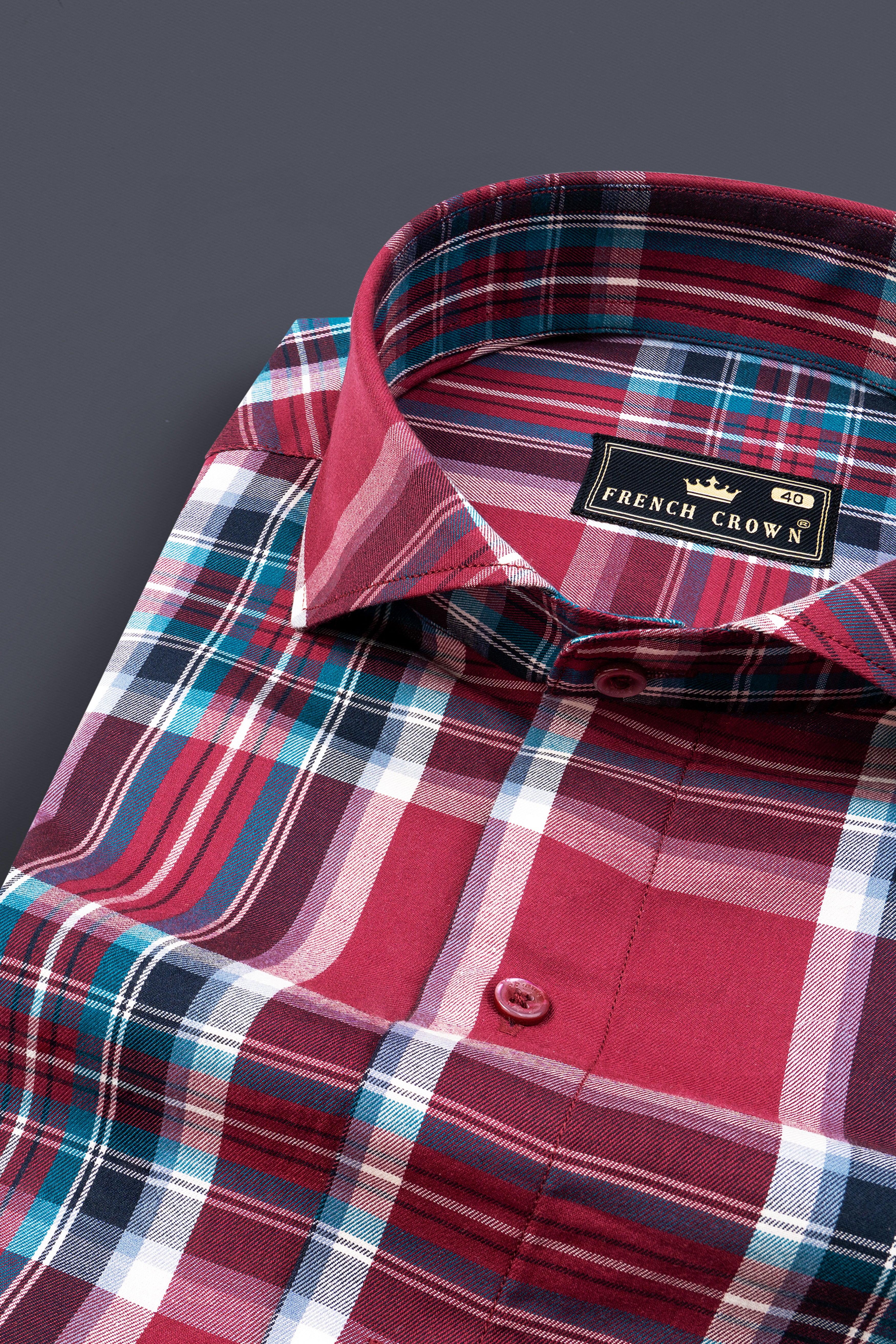 Claret Wine with Multicolored Plaid Twill Premium Cotton Shirt