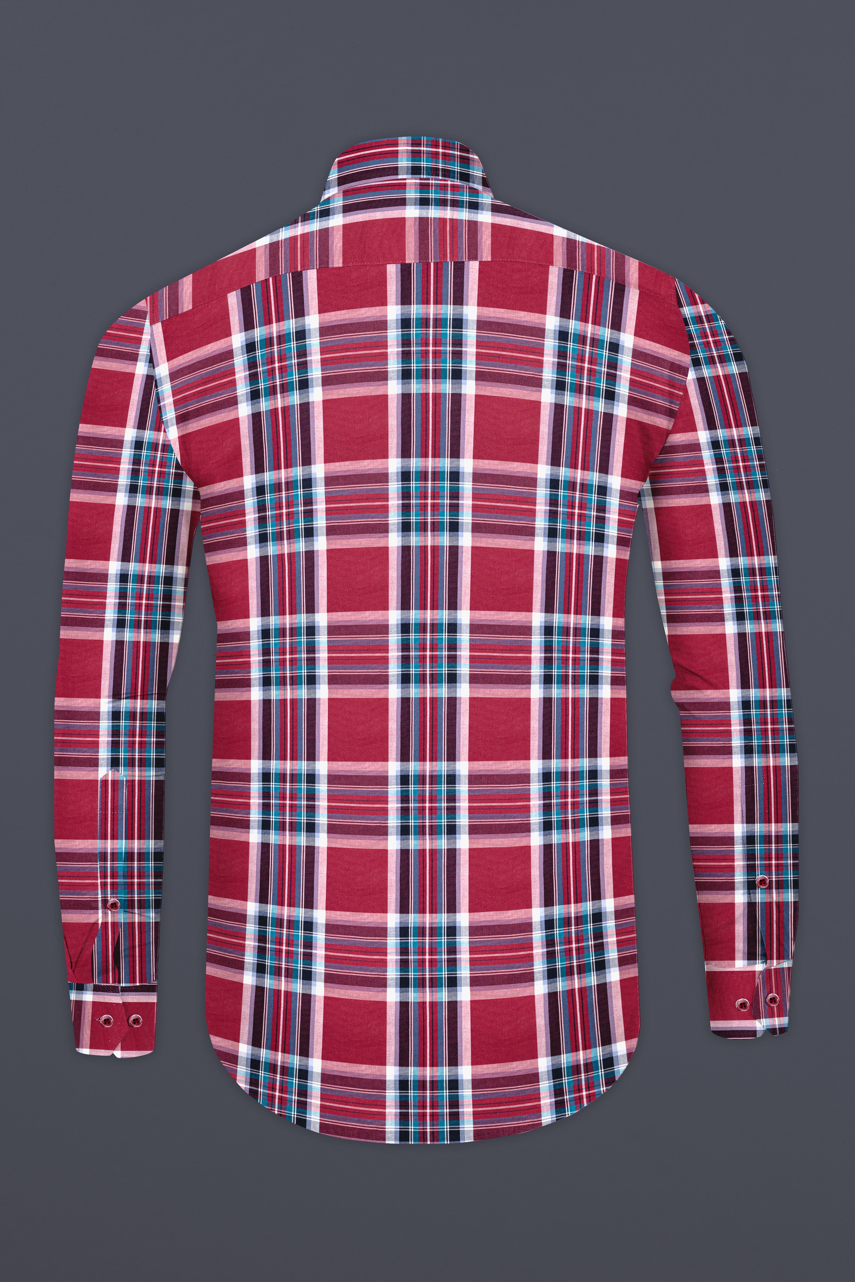 Claret Wine with Multicolored Plaid Twill Premium Cotton Shirt