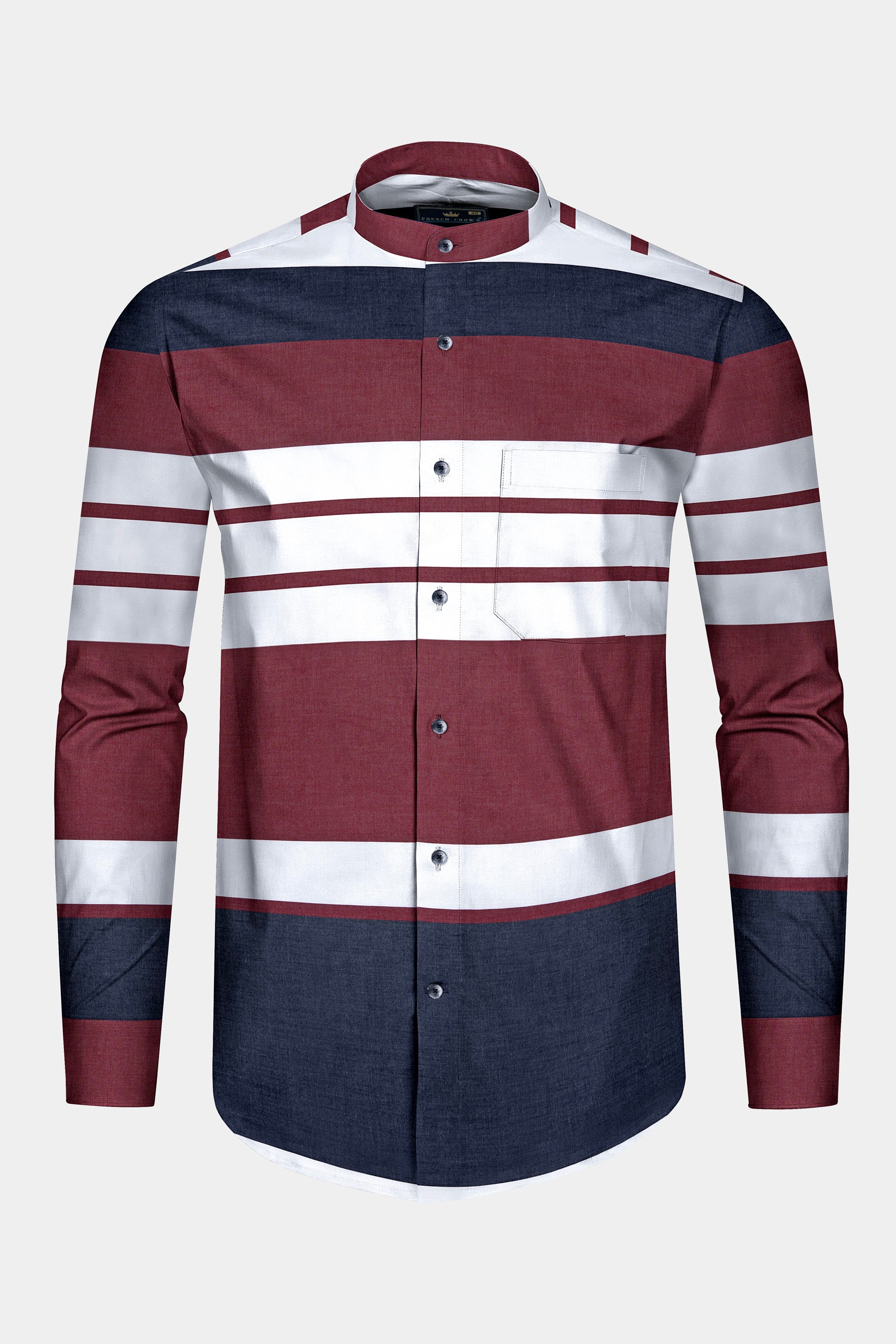 Mauve Red with White and Mirage Navy Blue Striped Super Soft Premium Cotton Shirt