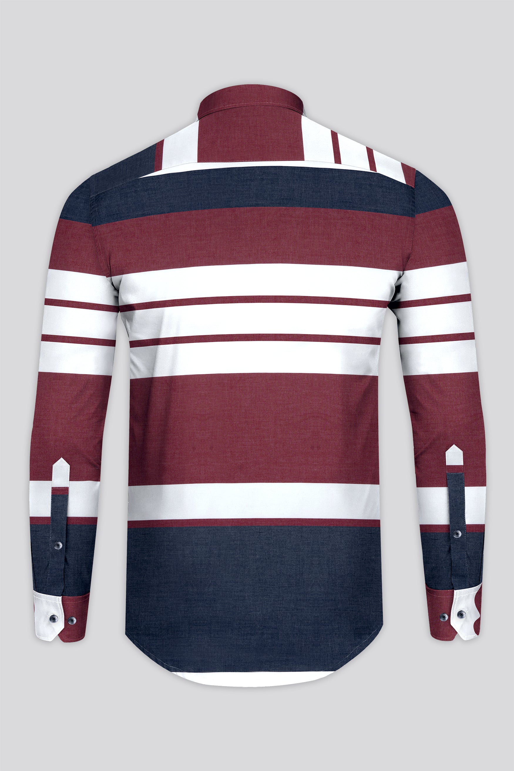 Mauve Red with White and Mirage Navy Blue Striped Super Soft Premium Cotton Shirt