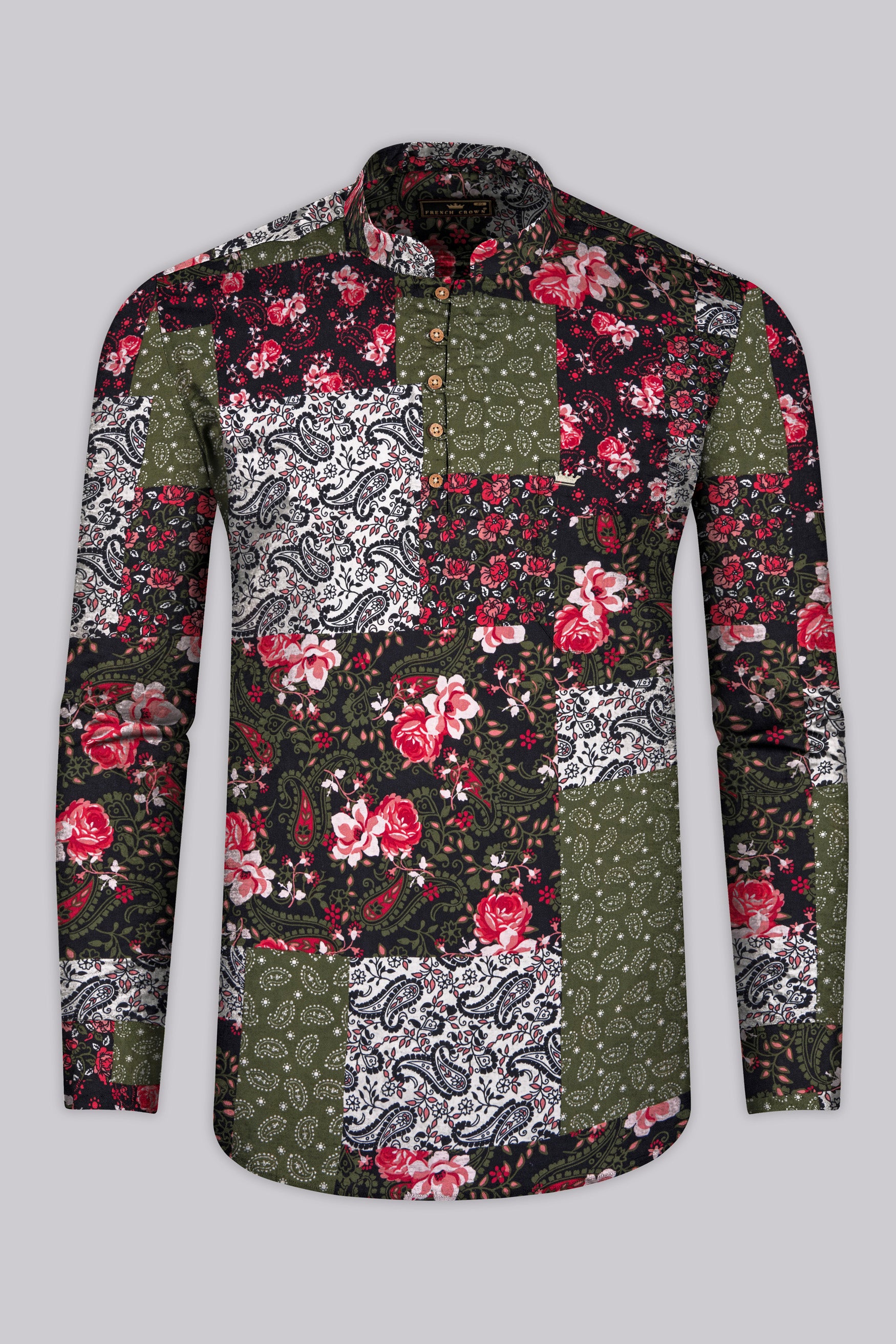 Finch Green with Multicolored Banjara Printed Premium Tencel Kurta Shirt