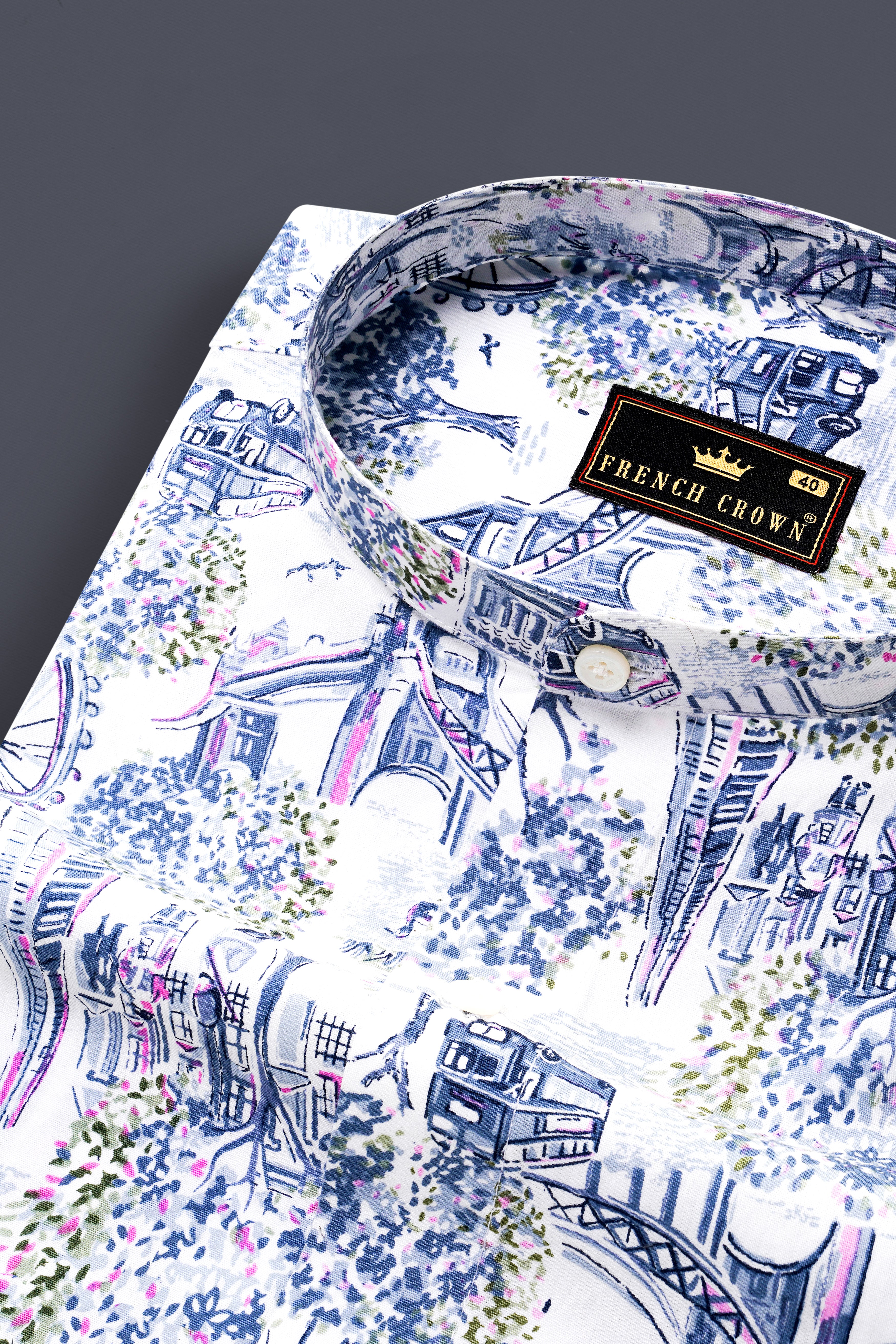 Bright White with Multicolored London City Printed Super Soft Premium Cotton Shirt