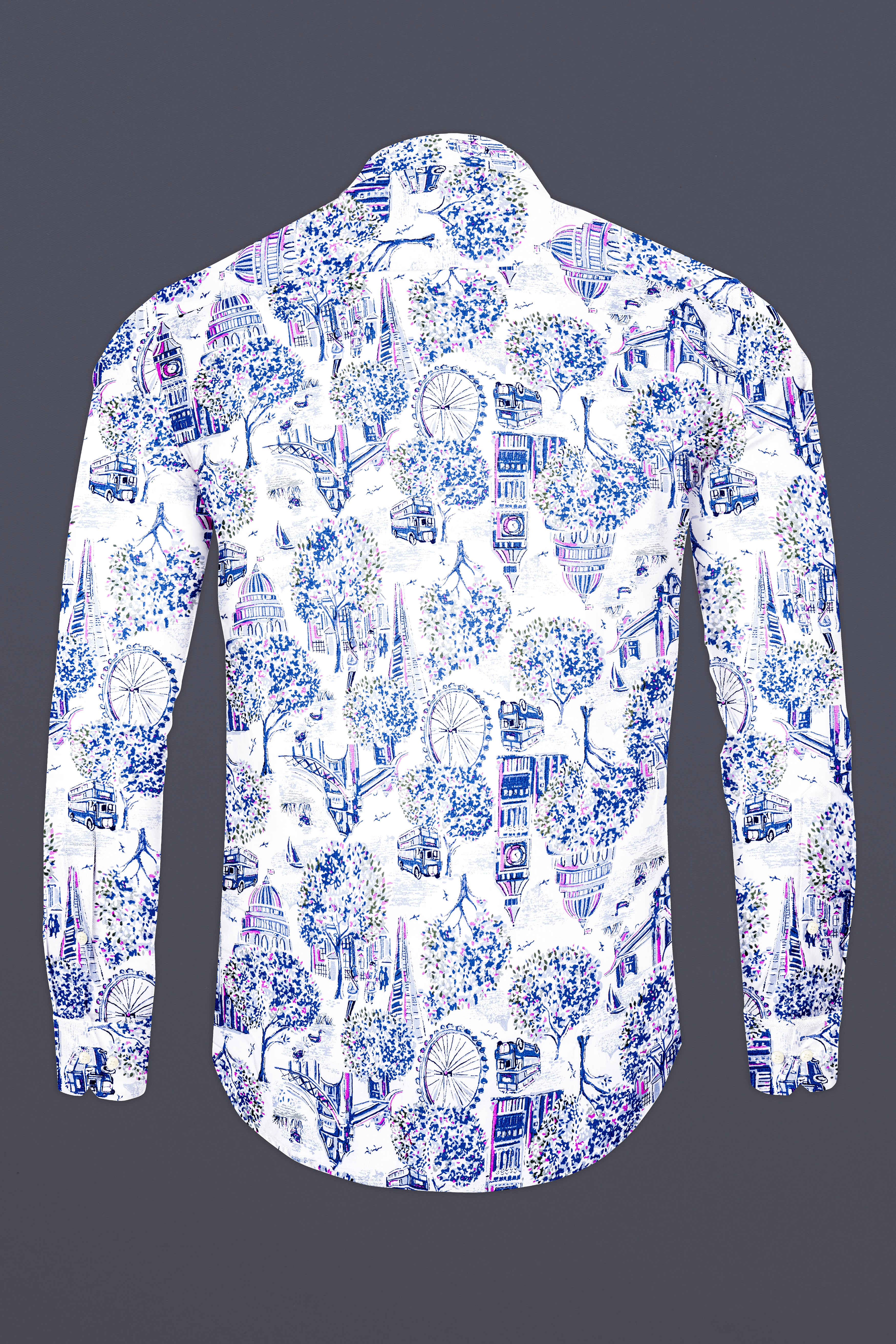 Bright White with Multicolored London City Printed Super Soft Premium Cotton Shirt