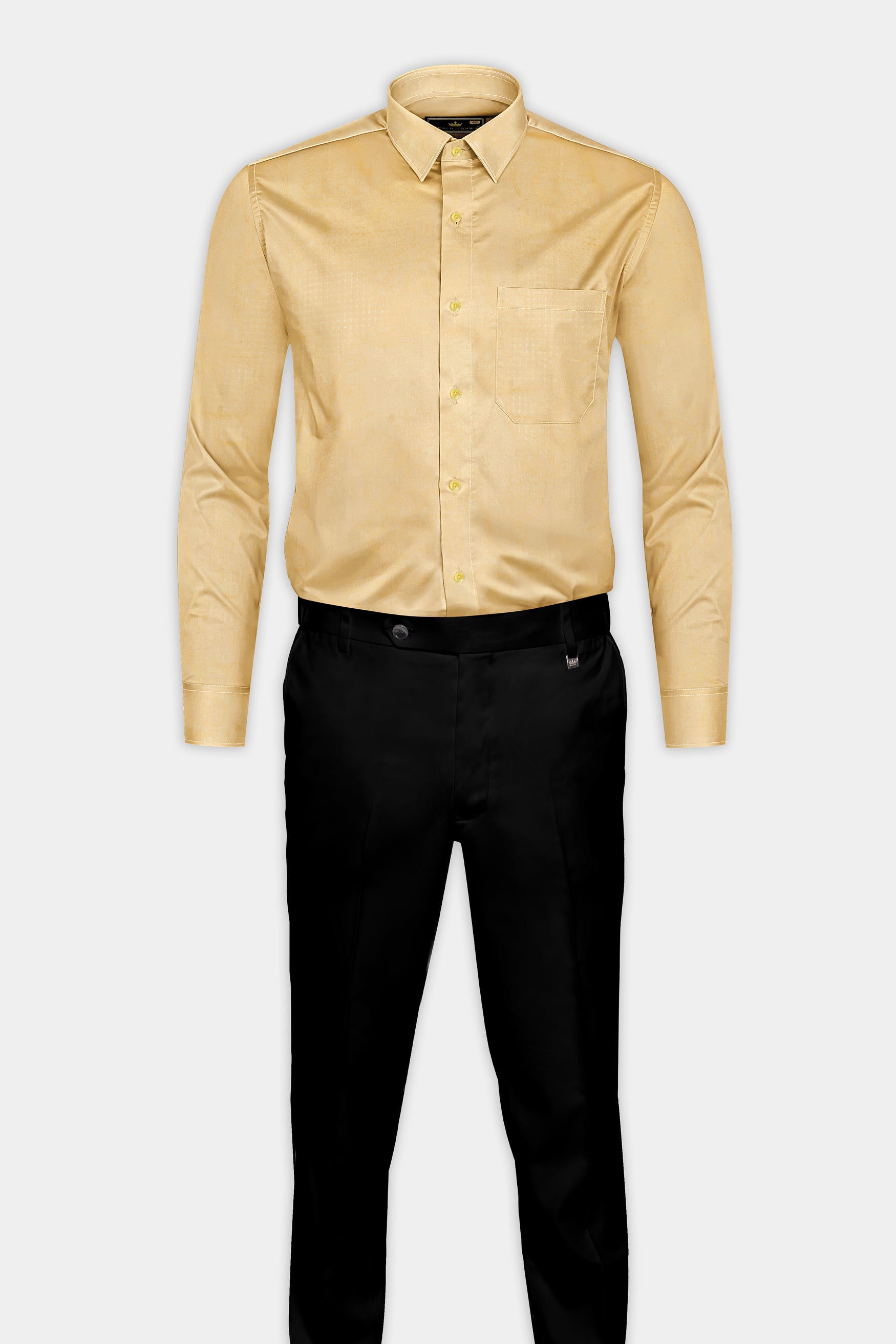 Tacao Yellow Jacquard Textured Premium Giza Cotton Shirt