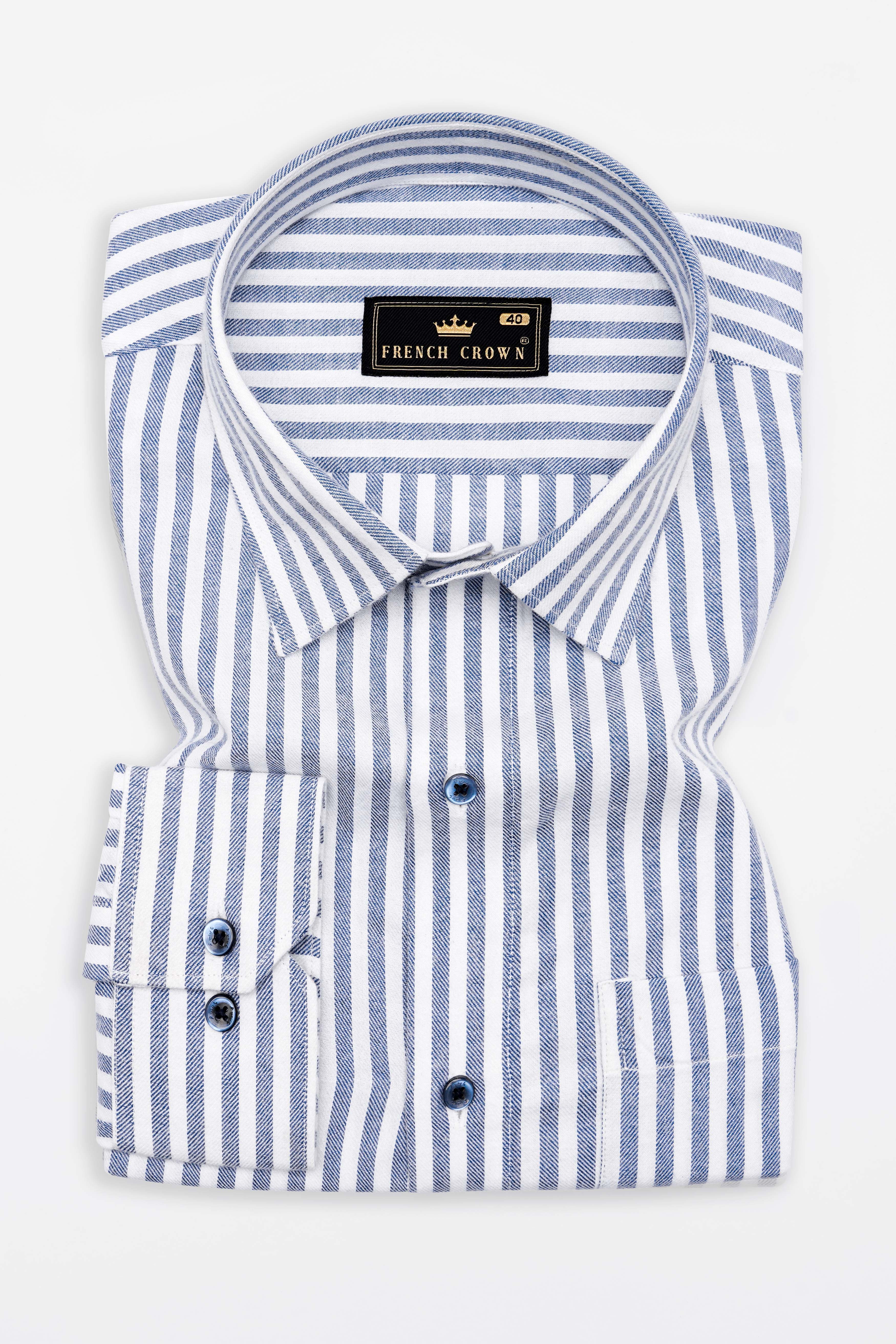 Bright White and Mulled Haze Blue Striped Royal Oxford Shirt