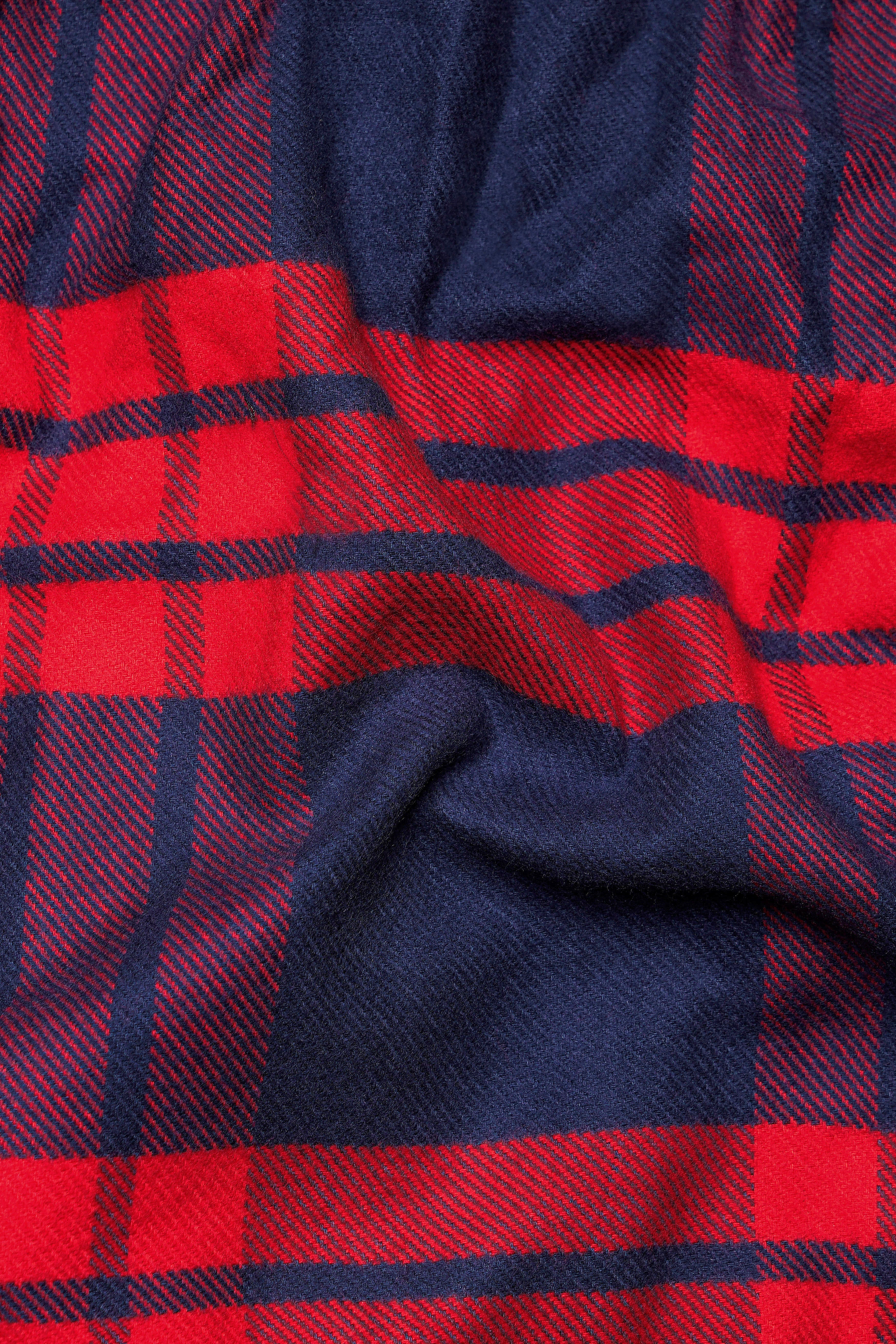 Tuna Blue and Crimson Red Checkered Flannel Bomber Jacket